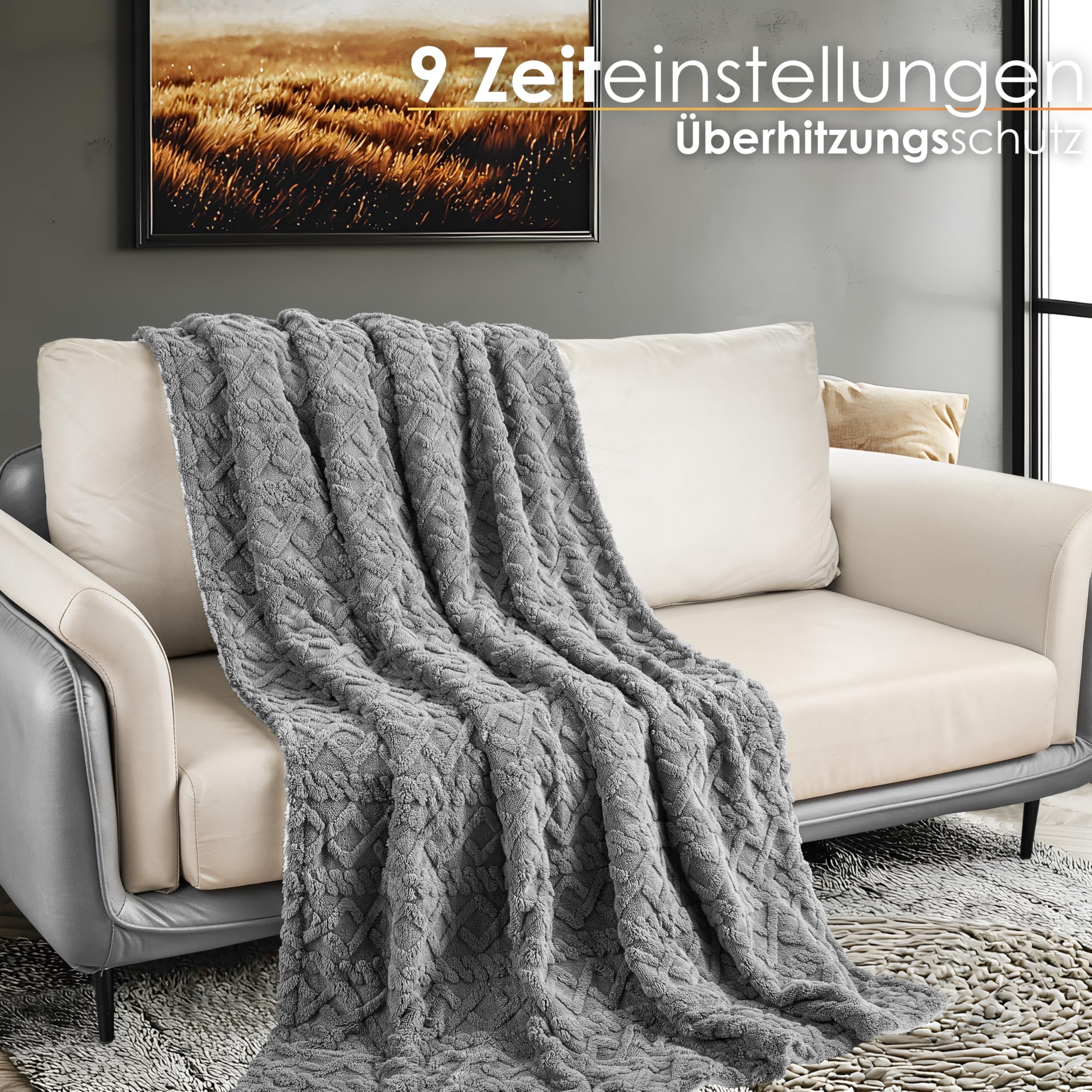 Koc grzewczy z automatycznym wyłącznikiem, przytulny, 180 x 130 cm, elektryczny koc grzewczy, koc na łóżko, sofę, koc termiczny, 9 stopni prania w temperaturze do 40°C
