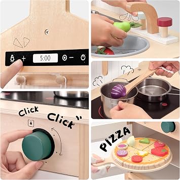 PairPear Wooden Toddler Kitchen Playset, Modern Designed Kids Kitchen Set with Stove, Sink and Play Kitchen Accessories, Pretend Play Toys Gift for Girls & Boys 3+