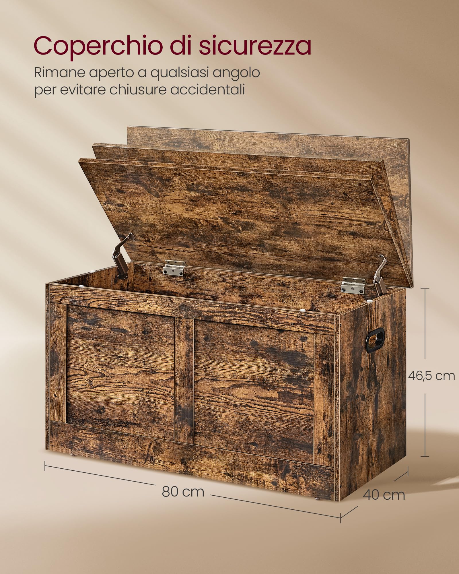Panca Contenitore VASAGLE Con Cerniere Di Sicurezza - Cassapanca 80x40 Cm, Marrone Vintage - Foto 8