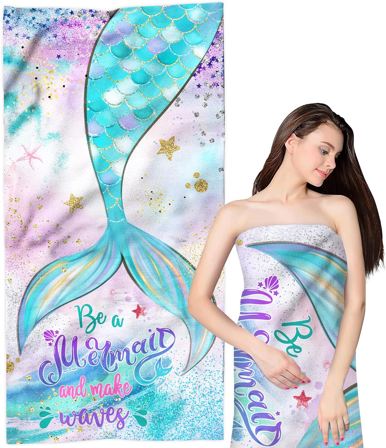 Unibyby Mermaid Beach Towel, Mermaid Towel for Girls