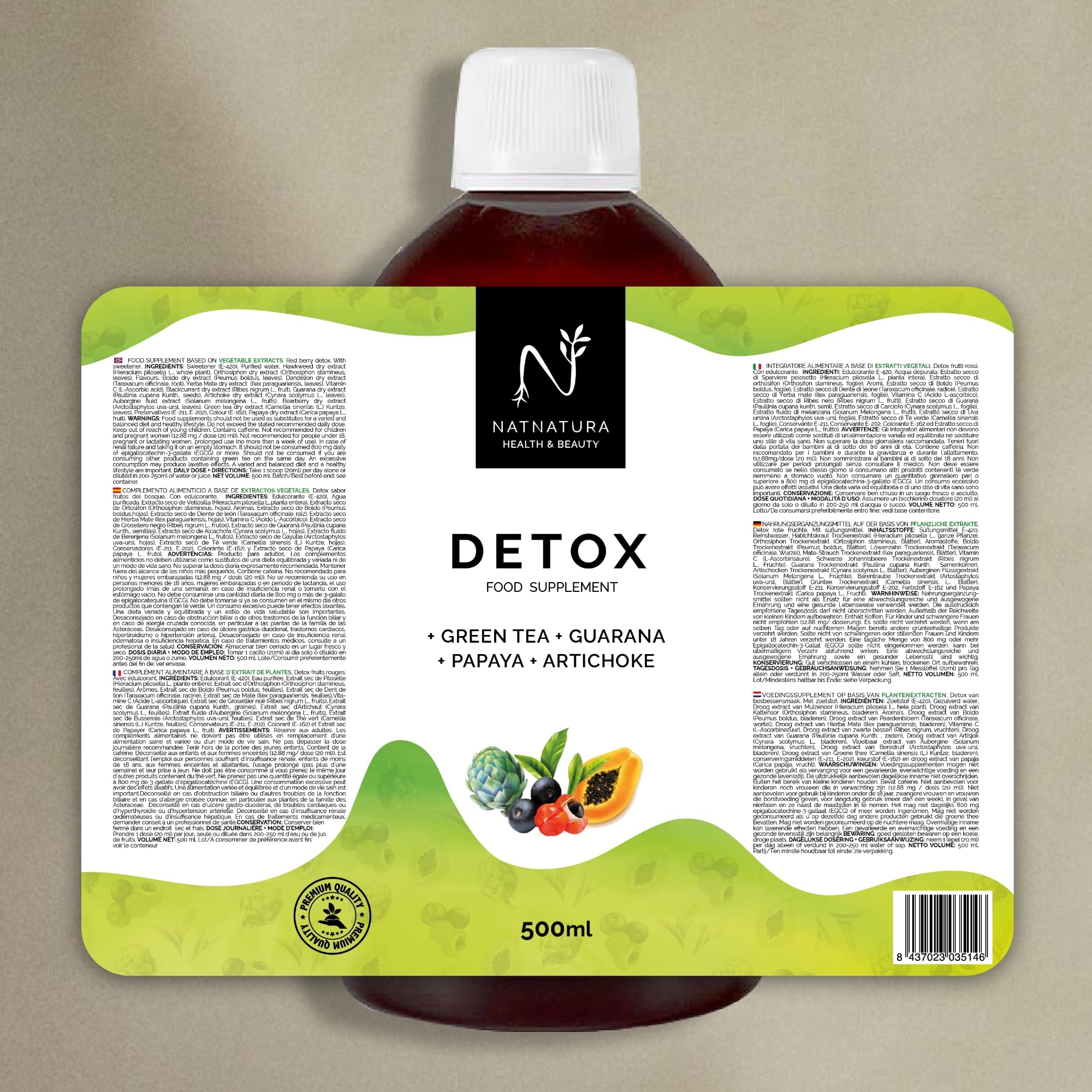 Detox Jarabe con extractos de plantas 500 ml | Sabor frutos rojos | Complemento alimenticio líquido | Vegano y sin gluten | Natnatura Health & Beauty