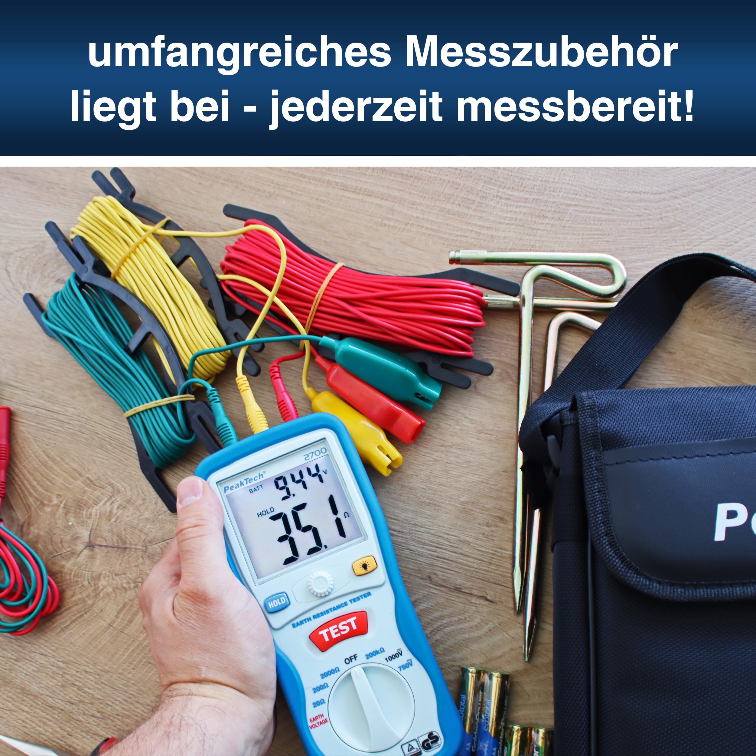 PeakTech 2700 - Erdungsmessgerät Erdwiderstands Set mit Erdspießen