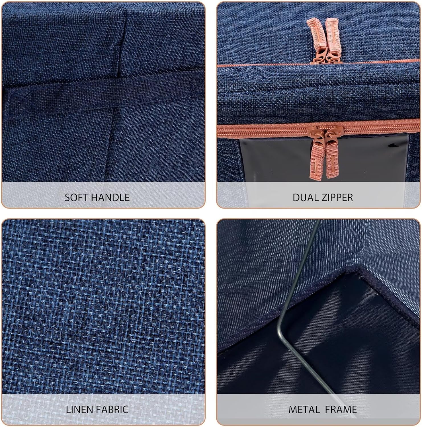 2 Pack 66L Stackable Clear Window Storage Bins Box for Clothes Foldable Frame Closet Organizer with Carry Handles Large Capacity Linen Fabric Containers Bags for Bedding Quilt