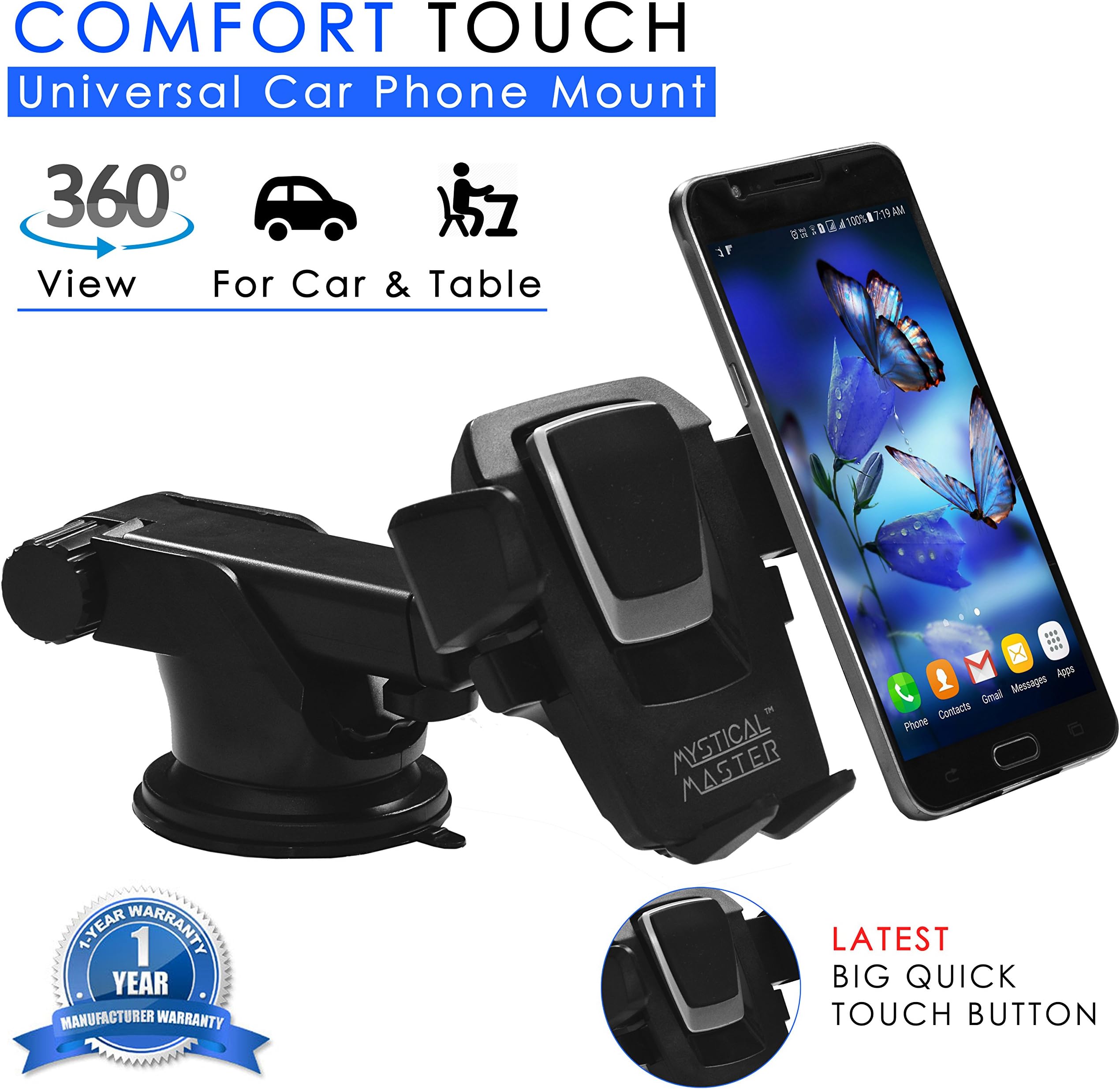 Mystical Master 360 Degree Rotation Mobile Holder for Car Dashboard/Windshield, Home and Office Table/Desk