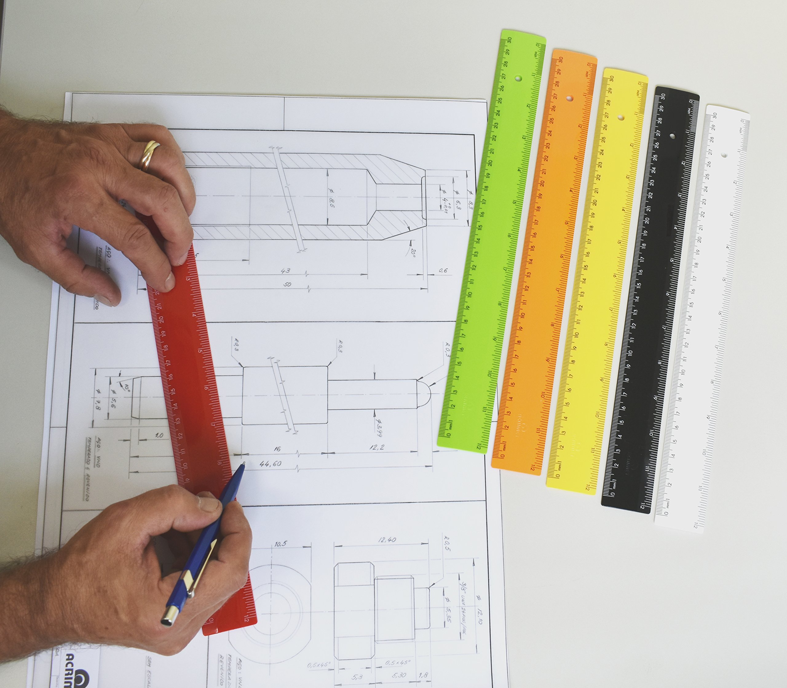 Lot De 6 Règles En Plastique 30 Cm / 12 Pouces - Double Graduation Cm/mm Et Pouces - Couleurs Pastel - Pour école, Bureau, Dessin