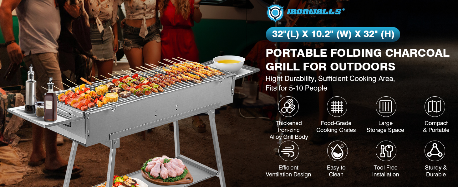 Amazon.com: IRONWALLS Portable Charcoal Grill Outdoor Cooking, 32