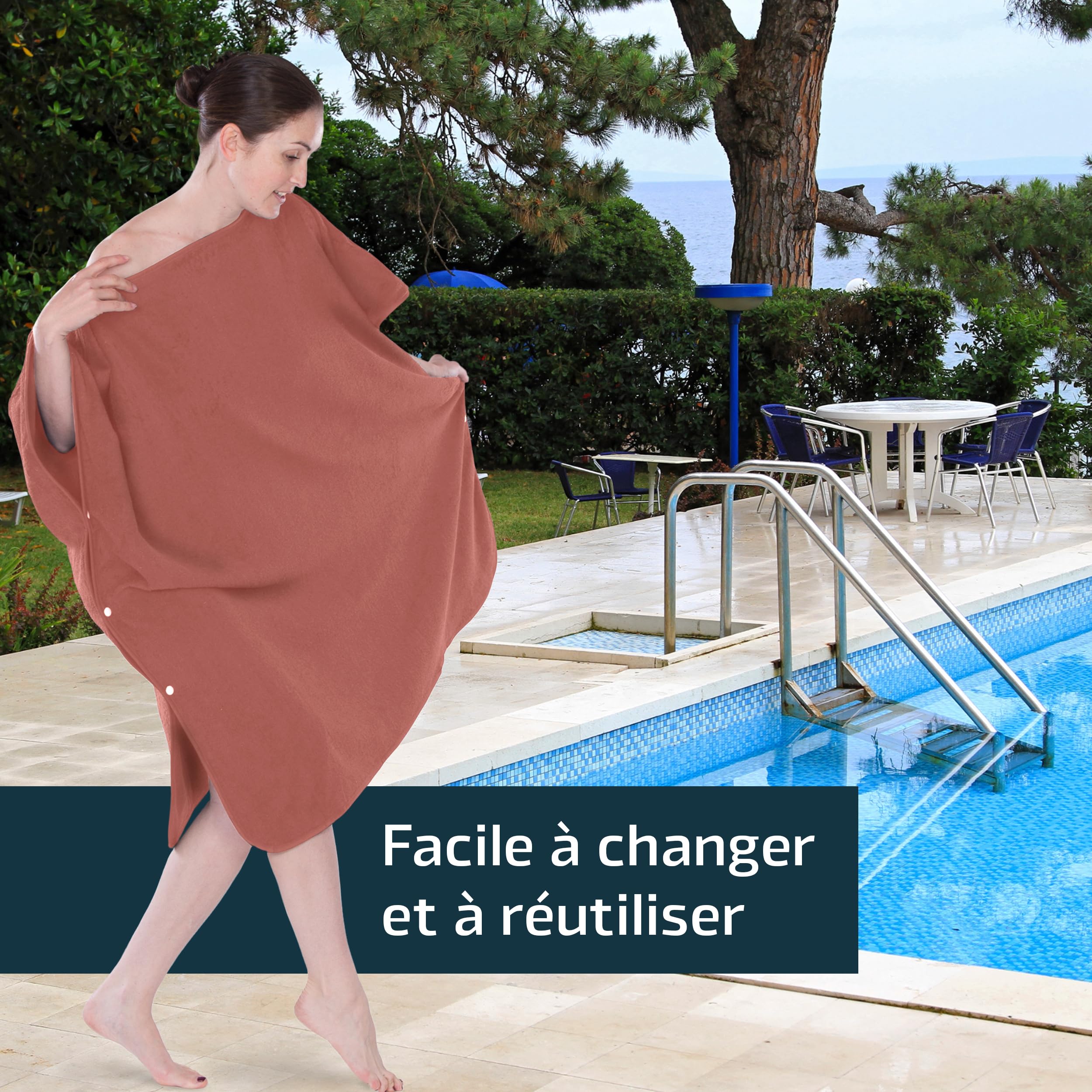 Serviette de Bain/Poncho pour Adultes Femmes et Hommes comme Aide au Changement, Poncho de Surf, Serviette - en 100% Coton en Qualité Éponge, Absorbant et Doux