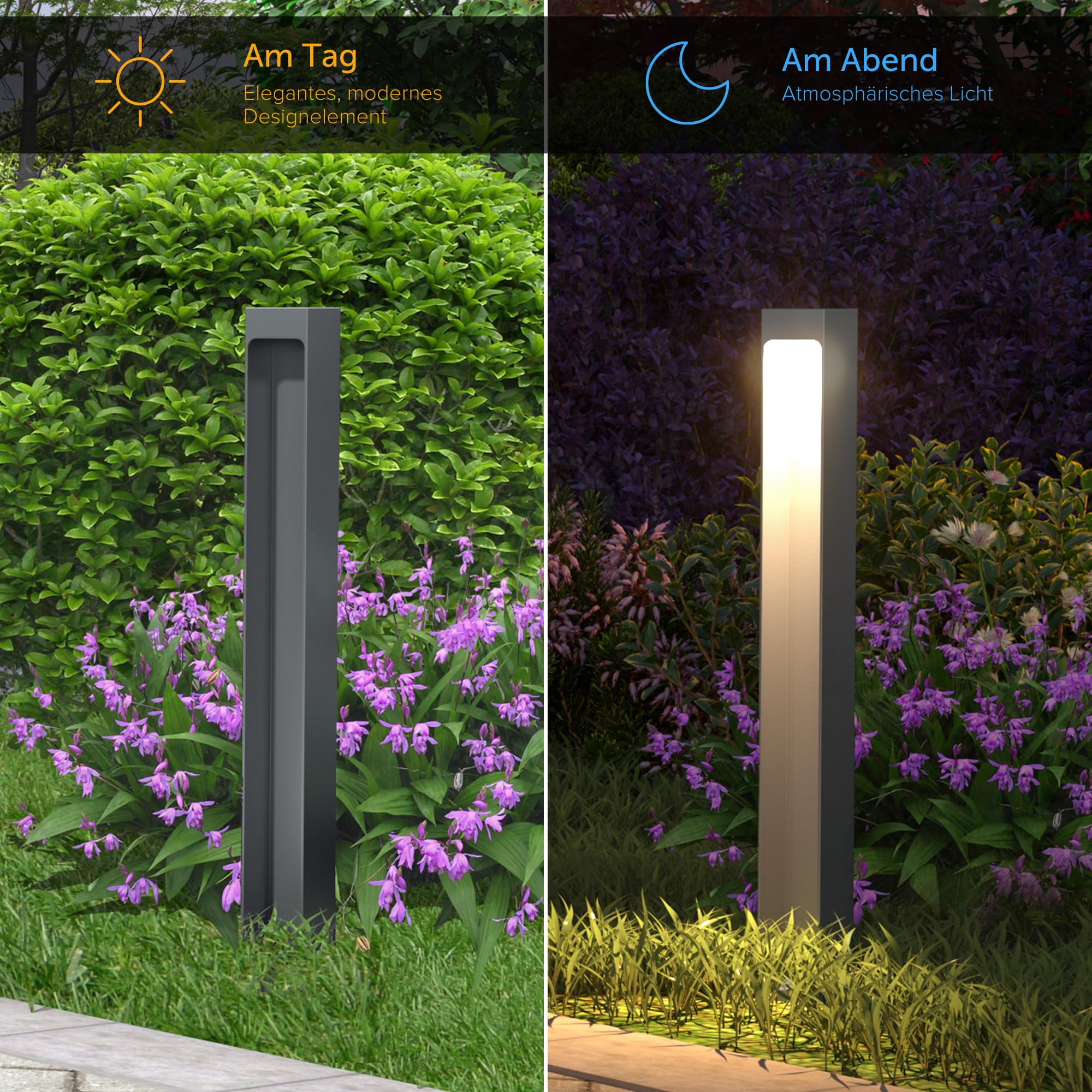 doporro Wegeleuchten Außen Stromanschluss 60cm Gartenleuchte IP65 5W | Gartenlampen für Draußen Strom, 3000K Warmweiß Pollerleuchte Standleuchte Außen, 6x6x60cm, Sandgrau dunkel, BaldersLights