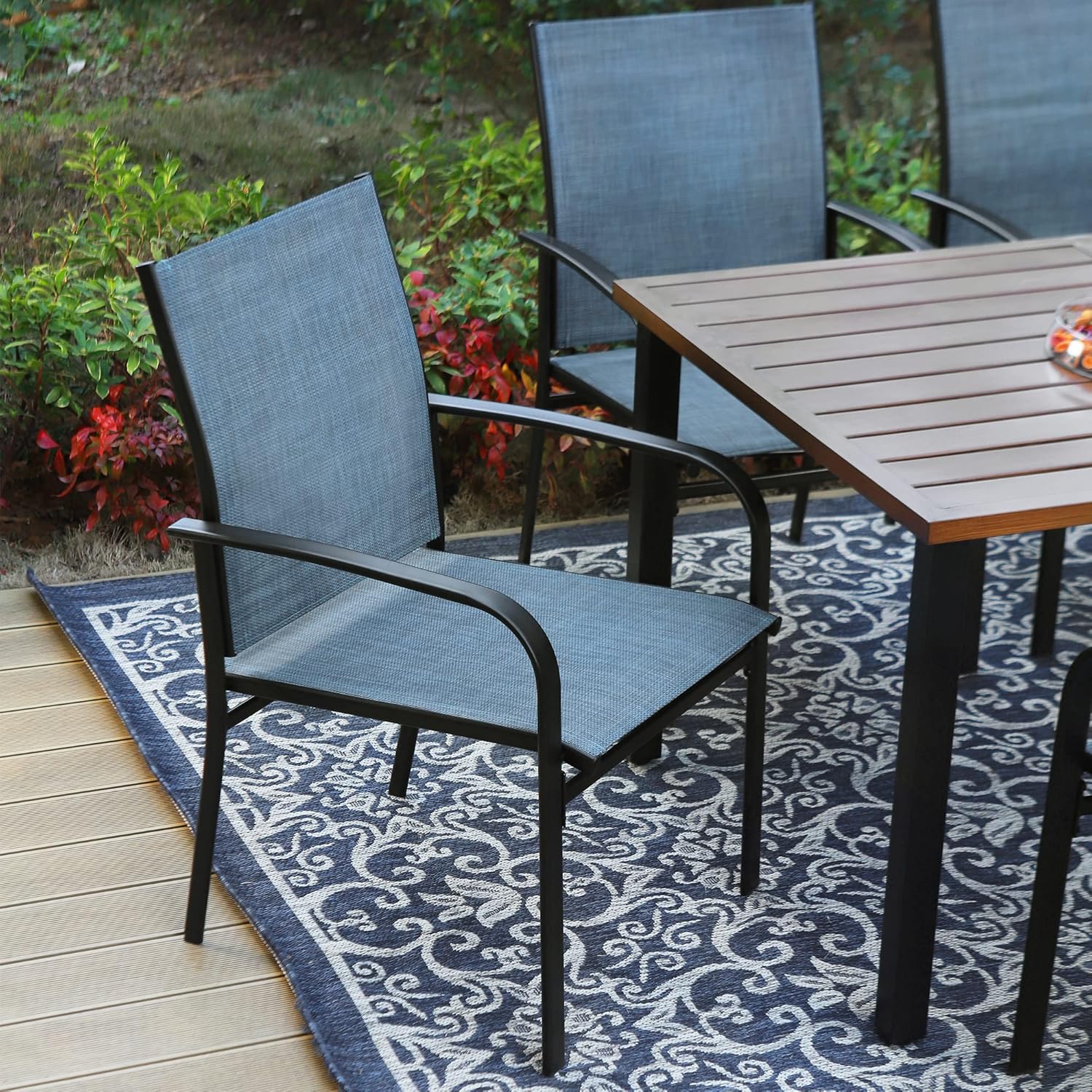 MIXPATIO Patio Dining Chairs Set of 4, Outdoor Textilene Dining Chairs, Patio Furniture Chairs with Armrest, Blue