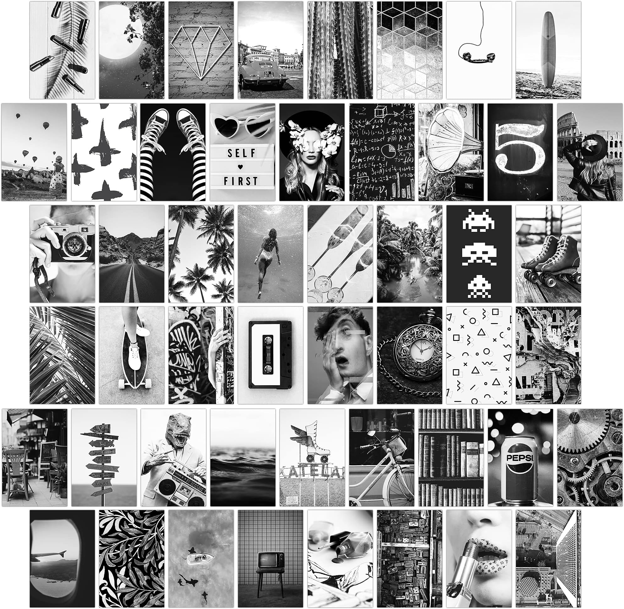 50 PCS 4 x 6 Wall Collage Kit With Adhesive Stickers, Black and White Photo Collage Kit , Aesthetic , Collage Kit , Photo Collage Kit for Wall Aesthetic , Photo Wall Collage Kit , Aesthetic , Co