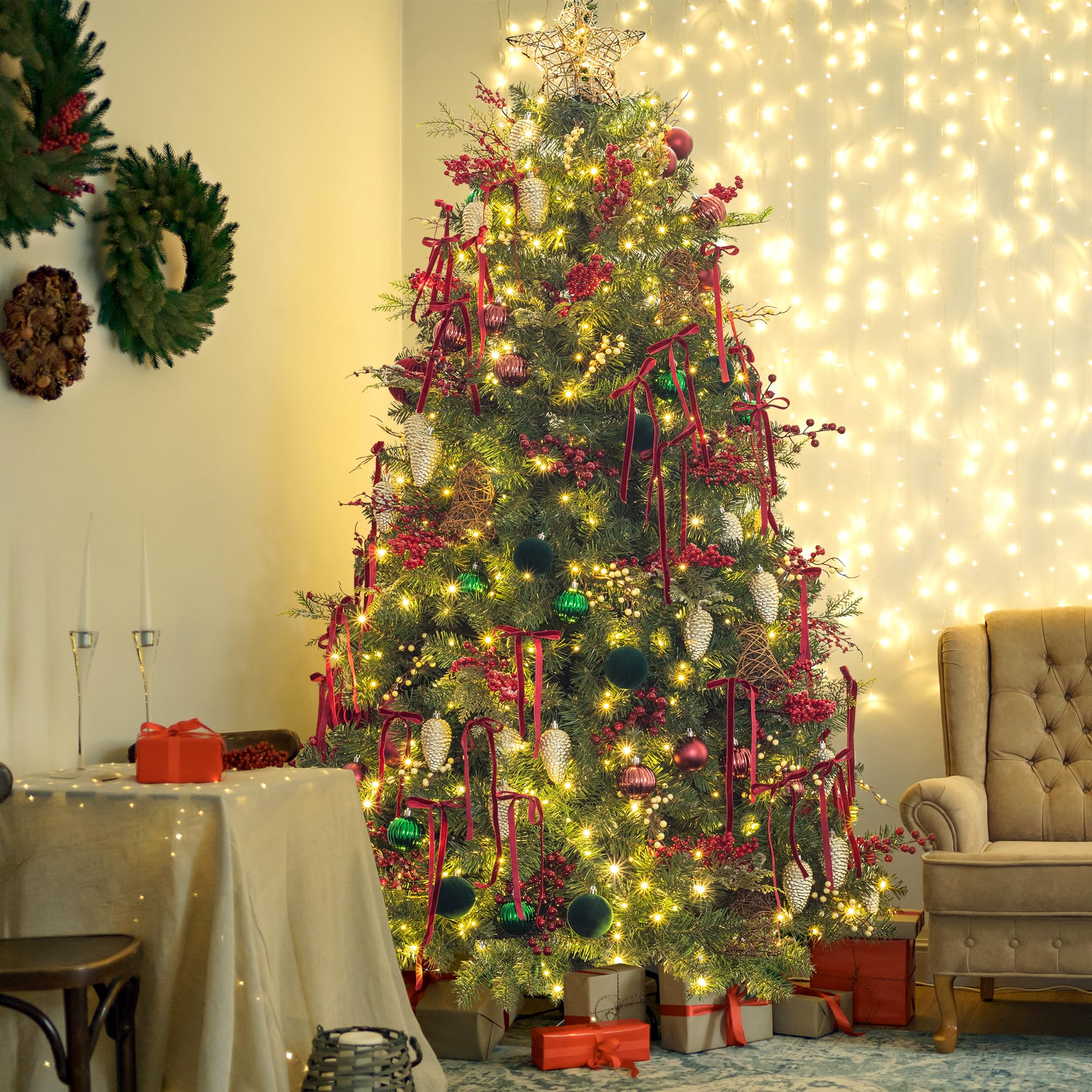 KI Store 7ft Christmas Tree with Ornaments and Lights Woodland All