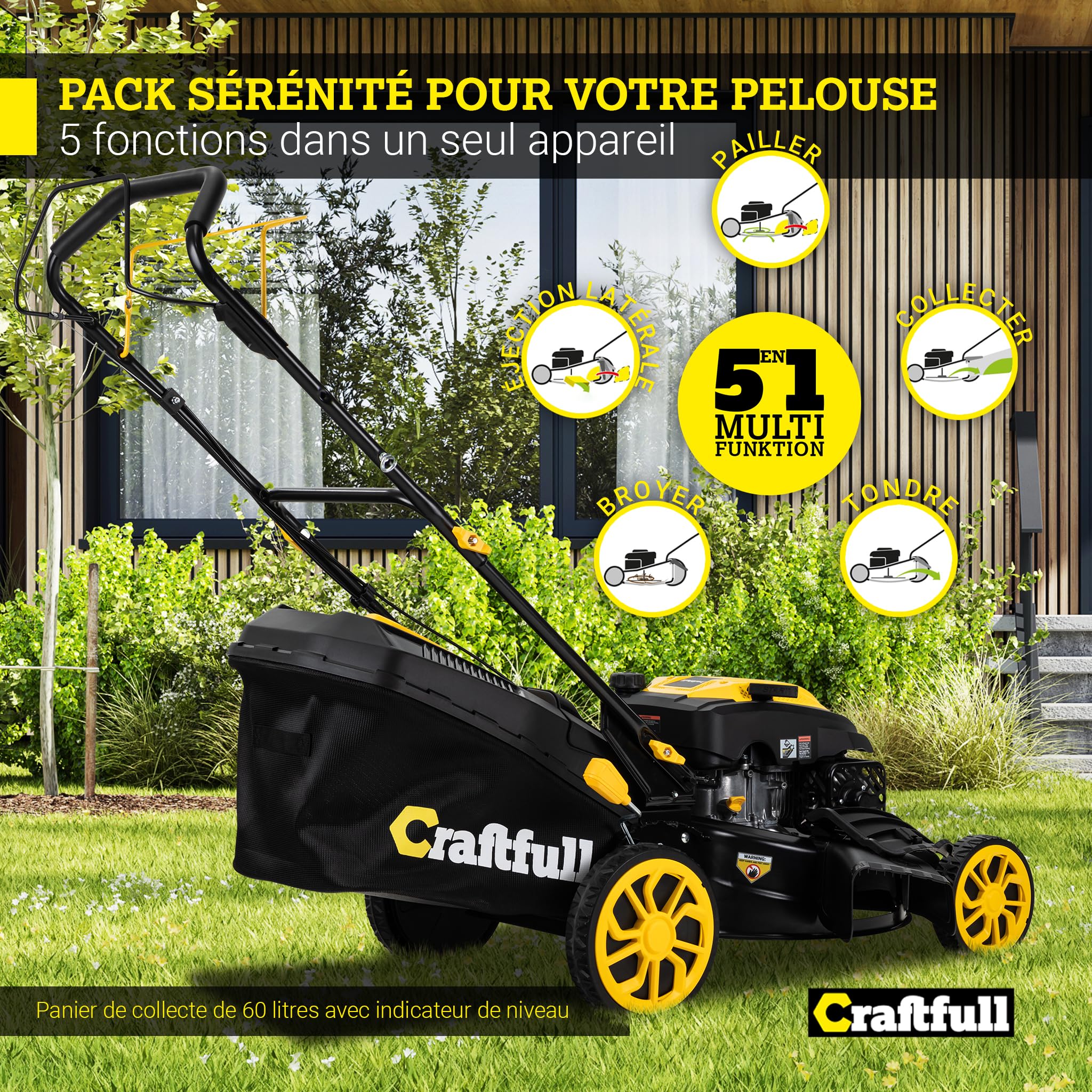 Craftfull Tondeuse à Gazon Thermique CR-196-30 | 4 KW 5,4 CV | Moteur OHV 190 cm³ | Autotractée avec Transmission à Faible Friction (4 KW 5,4 CV Gris)