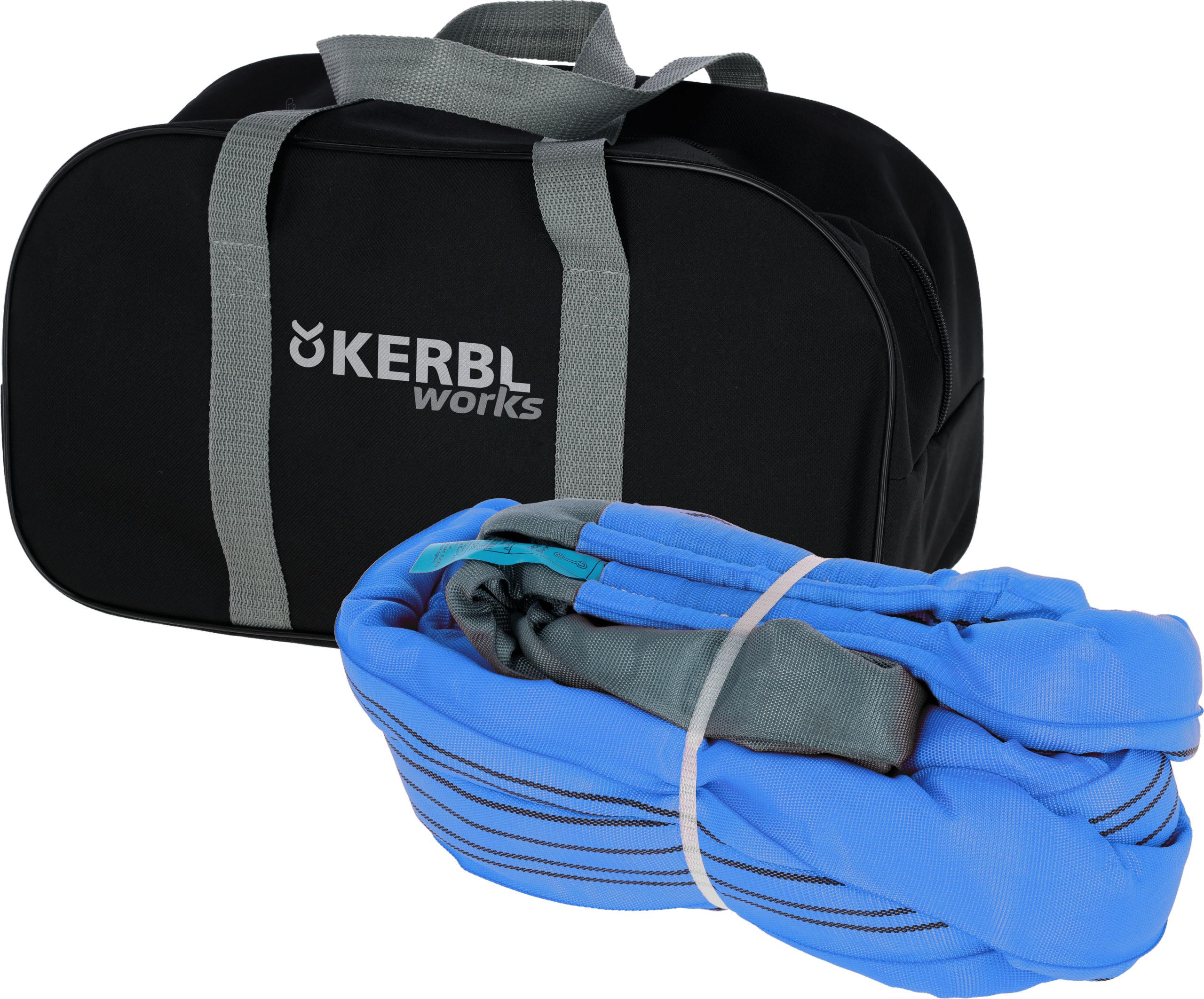 Kerbl Works Eslinga de Remolque, Cuerda de Remolque, Correa de Remolque, Azul, 6 m, 4 cm, 56 toneladas, poliéster, banderines de Advertencia, Bolsa de Transporte