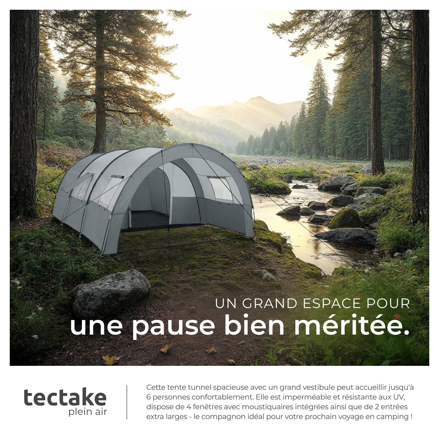 tectake® Tente de Camping Familiale XXL pour 6 Personnes avec moustiquaire Tente Trekking Equipement Montagne Festival Randonnée Pêche Plage Outdoor Camping Tent