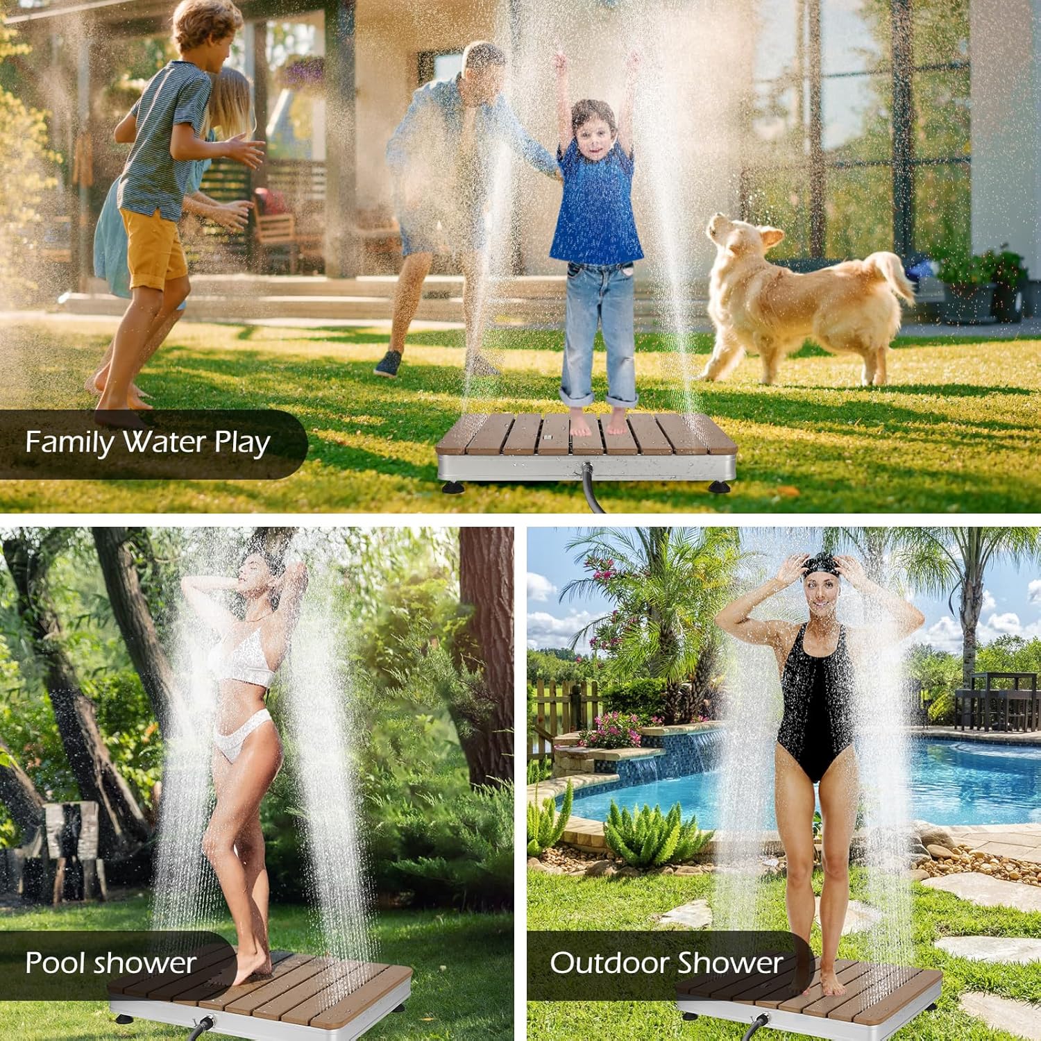 Dyna-Living Outdoor Pool Shower Garden Shower, 157.5-inch Water Flow Height Adjustable with Foot Wheel, Portable Outdoor Shower Floor Camping Pool Sauna Shower Outdoor Sprinkler, 441 lbs Load-Bearing