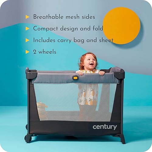 Miniatura 6 de Century Travel On - Parque de juegos compacto 2 en 1 con moisés parque de juegos con sábana incluida Metro