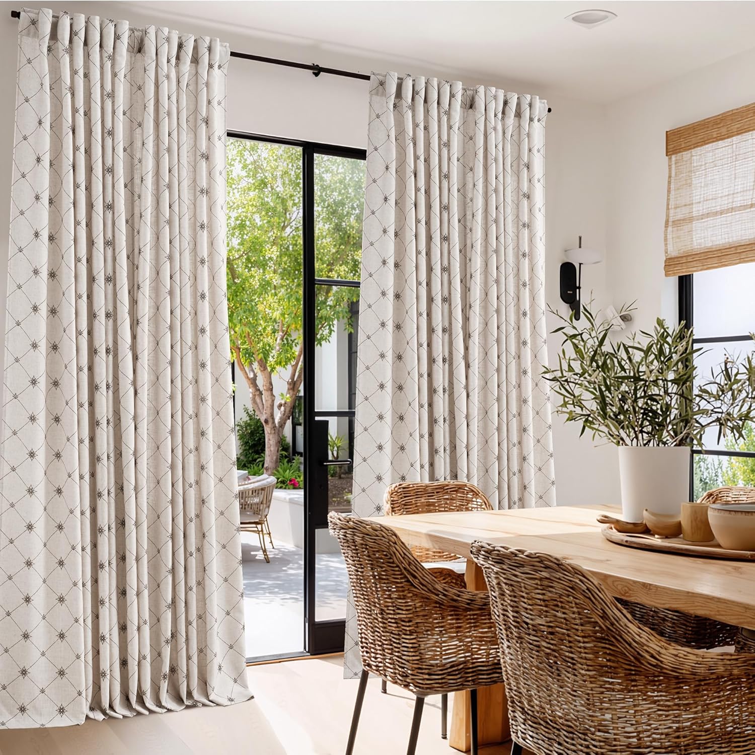 NICETOWN Living Room Curtains 84 inches Long Linen Textured (250GSM), Privacy Semi Sheer Geometric Window Treatments Diamond Pattern Light Filtering for Farmhouse, Taupe, W52 x L84, 2 Panels