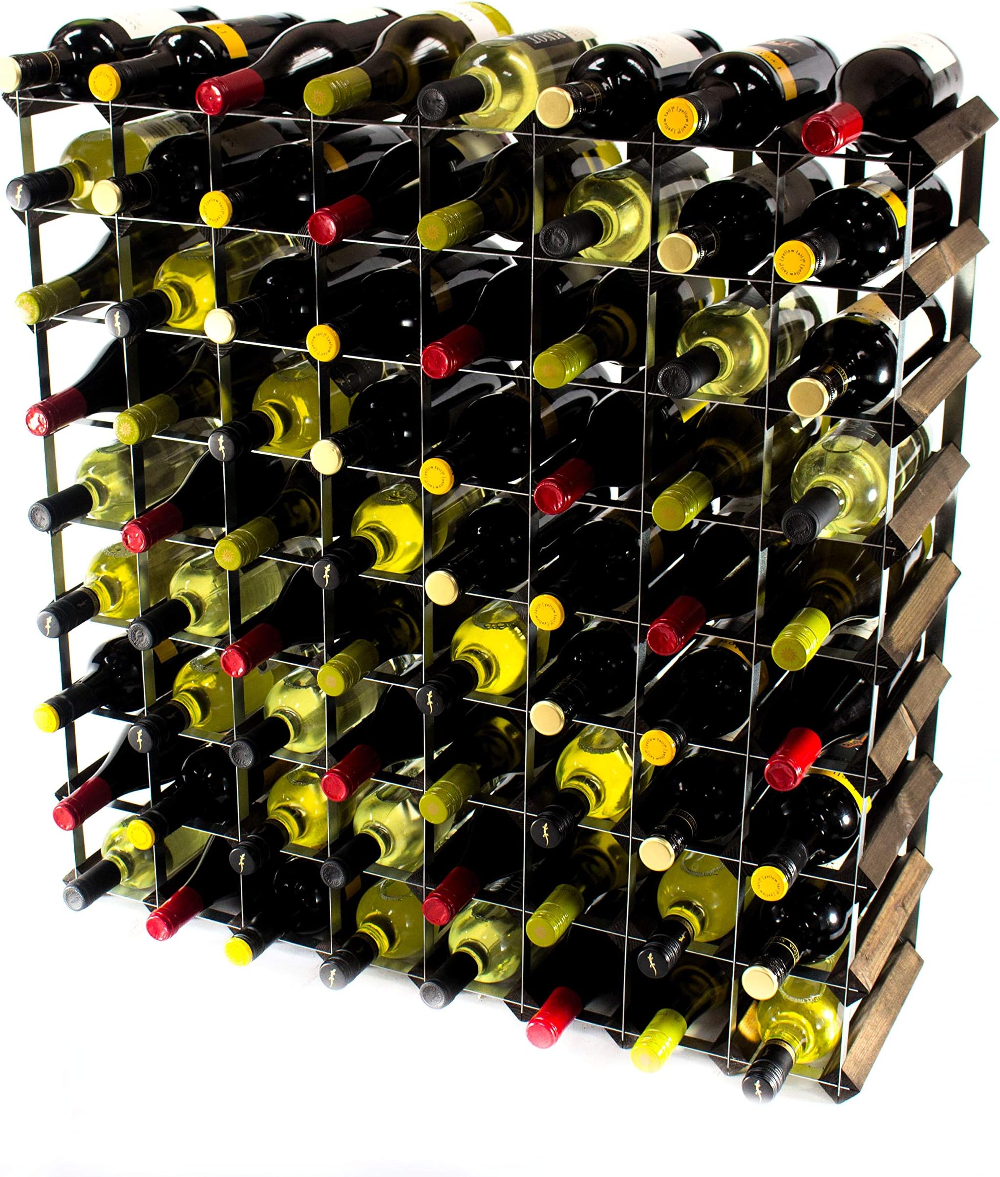 Classic 72 Bottle Dark Oak Stained Wood and galvanised Metal Wine Rack