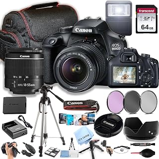 Canon EOS 4000D Rebel T100 DSLR Camera Kit with 18-55mm Lens, 64GB SD, Tripod, Bag & 34pc Bundle (Renewed)
