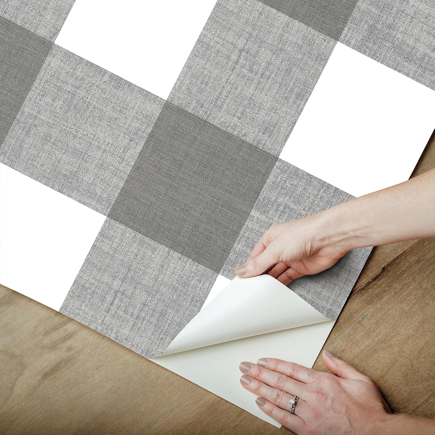 Grey and White Plaid Self-Adhesive Removable Wallpaper