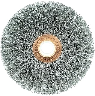 Weiler Copper Center Wire Wheel Brush, Round Hole, Steel, Crimped Wire, 3" Diameter, 0.0104" Wire Diameter, 1/2" Arbor, 1" Bristle Length, 5/8" Brush Face Width, 20000 RPM