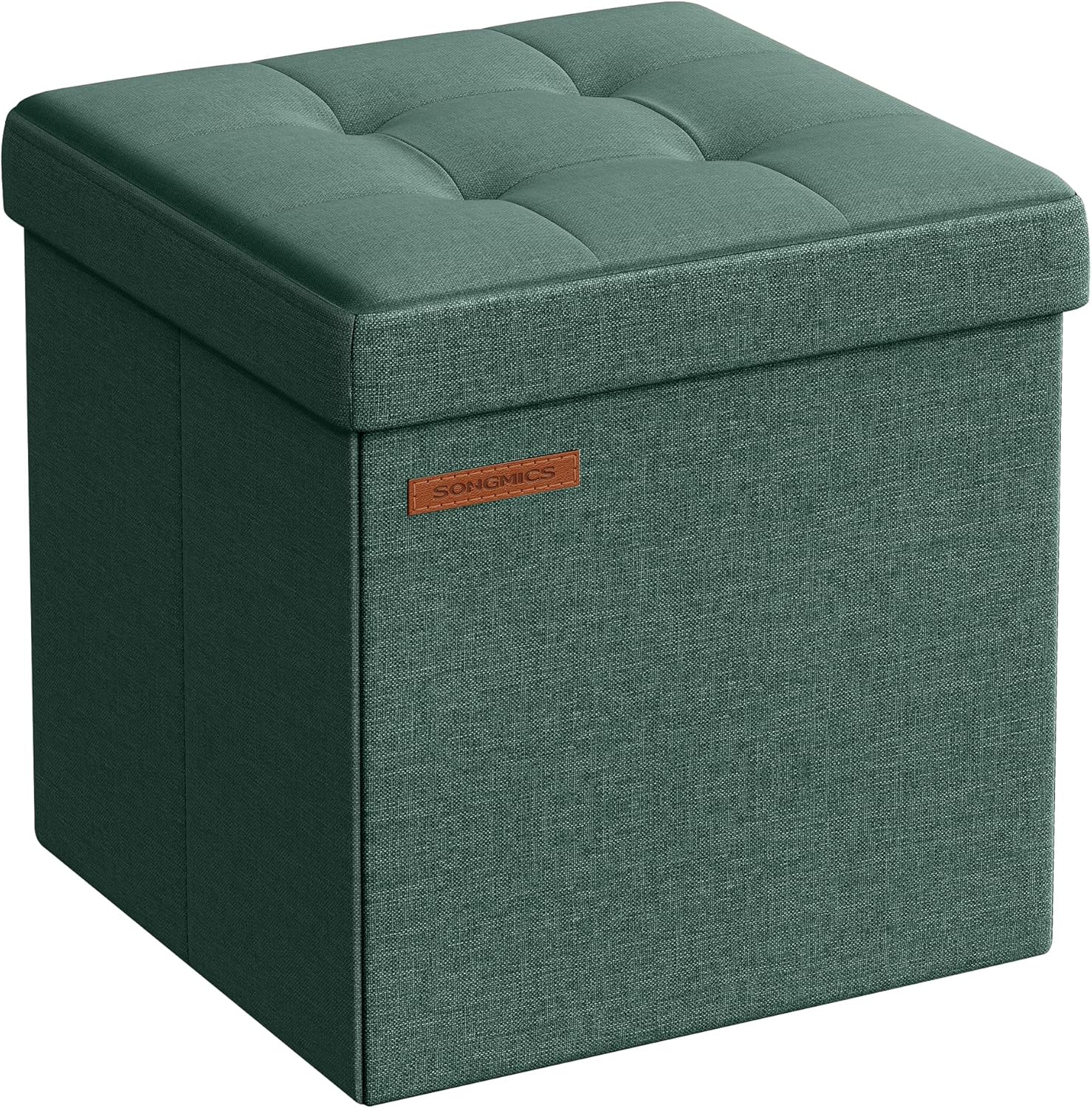SONGMICS Foldable Small Ottoman Foot Rest, 11.8 Inches Foot Stool, Cube Ottoman with Storage, Load up to 286 lb, Retro Green ULSF028C01