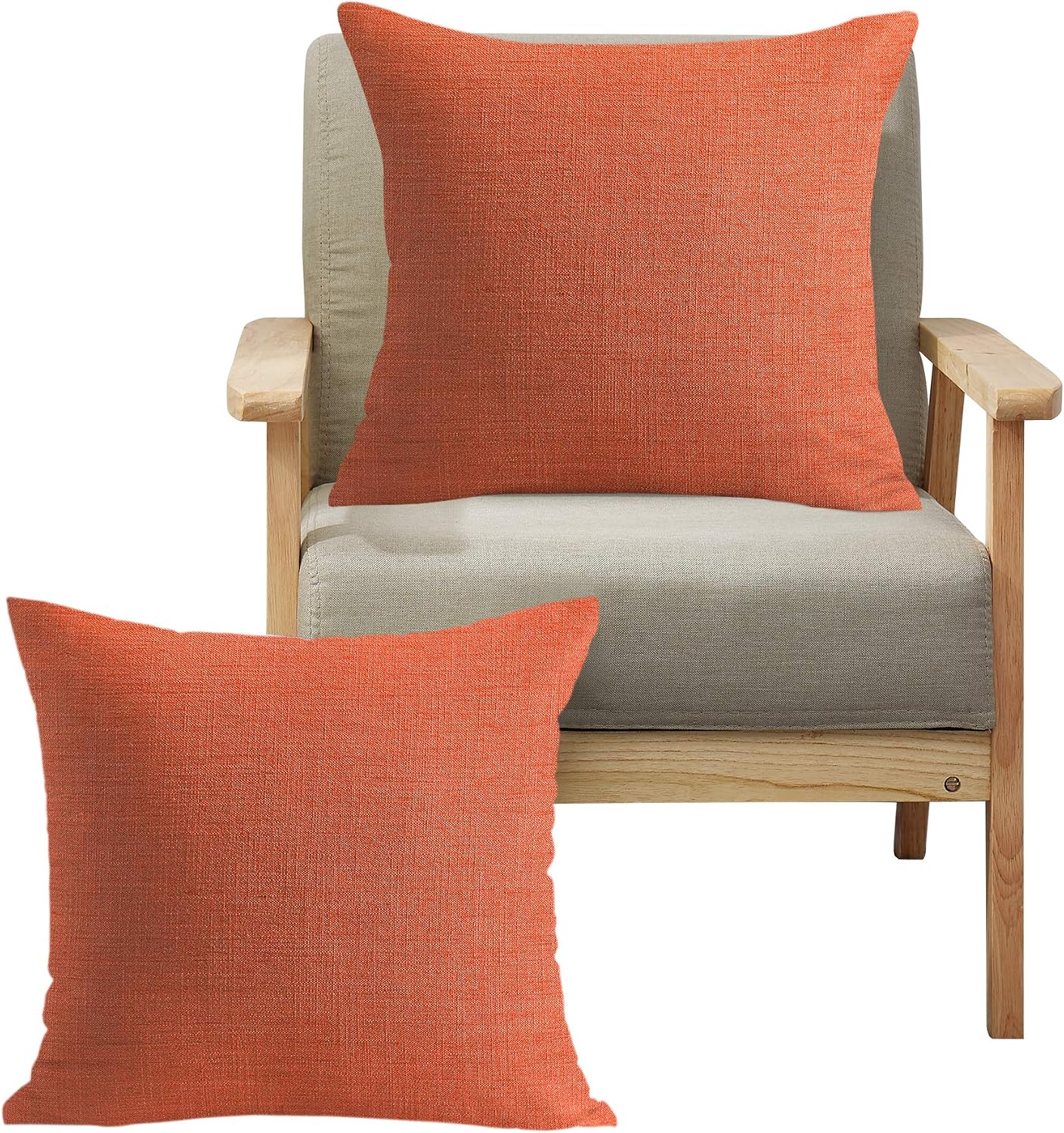 Oubonun Orange Throw Pillow Covers Cushion for Sofa Bed Couch Living Room, Pillow Sham Case Cover, Set of 2 (Orange, 18" x 18")