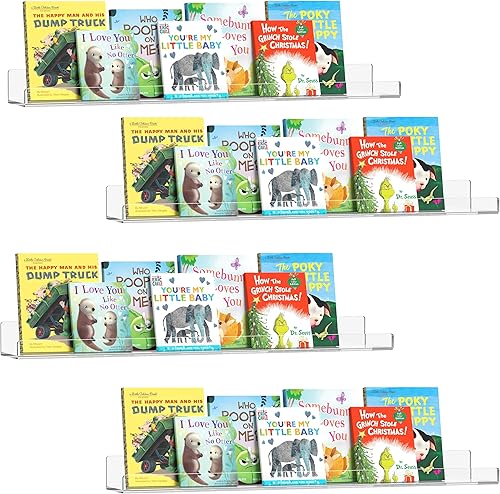 HBlife Estantería flotante de pared invisible de 24 pulgadas para niños y guardería, estantes acrílicos transparentes de 16 pulgadas con espacio