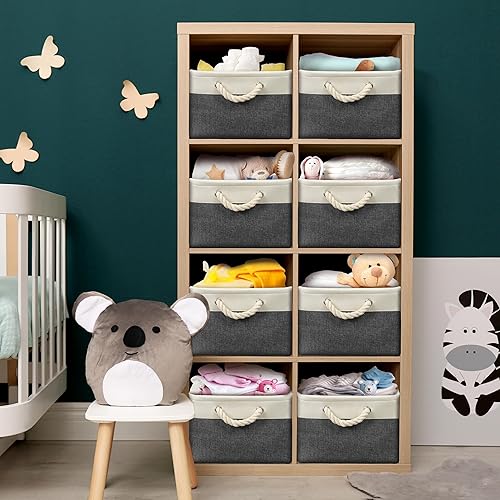 Miniatura 11 de Simple Houseware Contenedor grande de tela de almacenamiento, 14.4 x 10 pulgadas con asas, paquete de 3, organizador plegable para armario y Gris