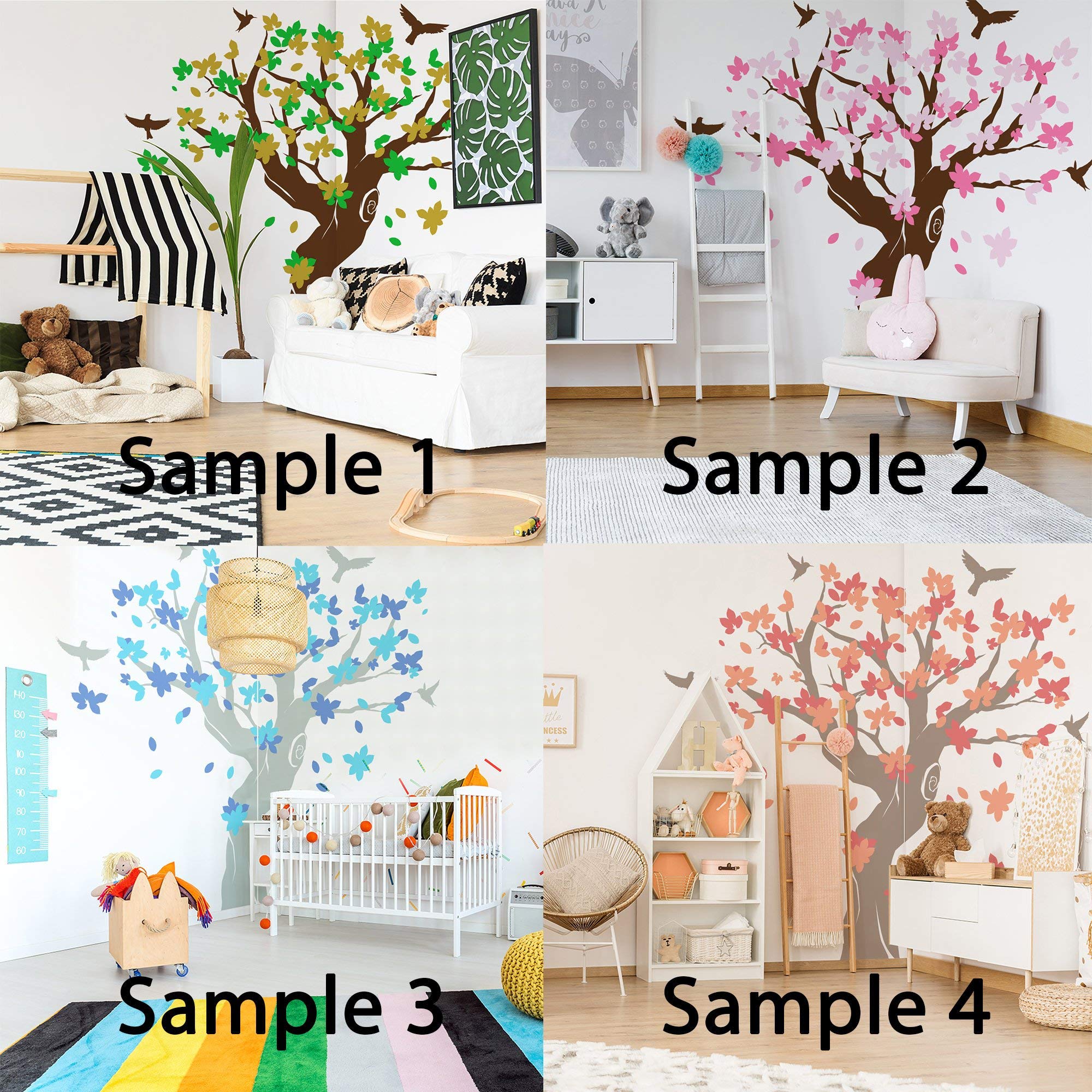 Adhesivo de Pared para Esquina de árbol Grande, diseño de Ramas de Vinilo, decoración de pájaros Gigantes, Vinilo, 92'' x 110'' (233x280 cm)