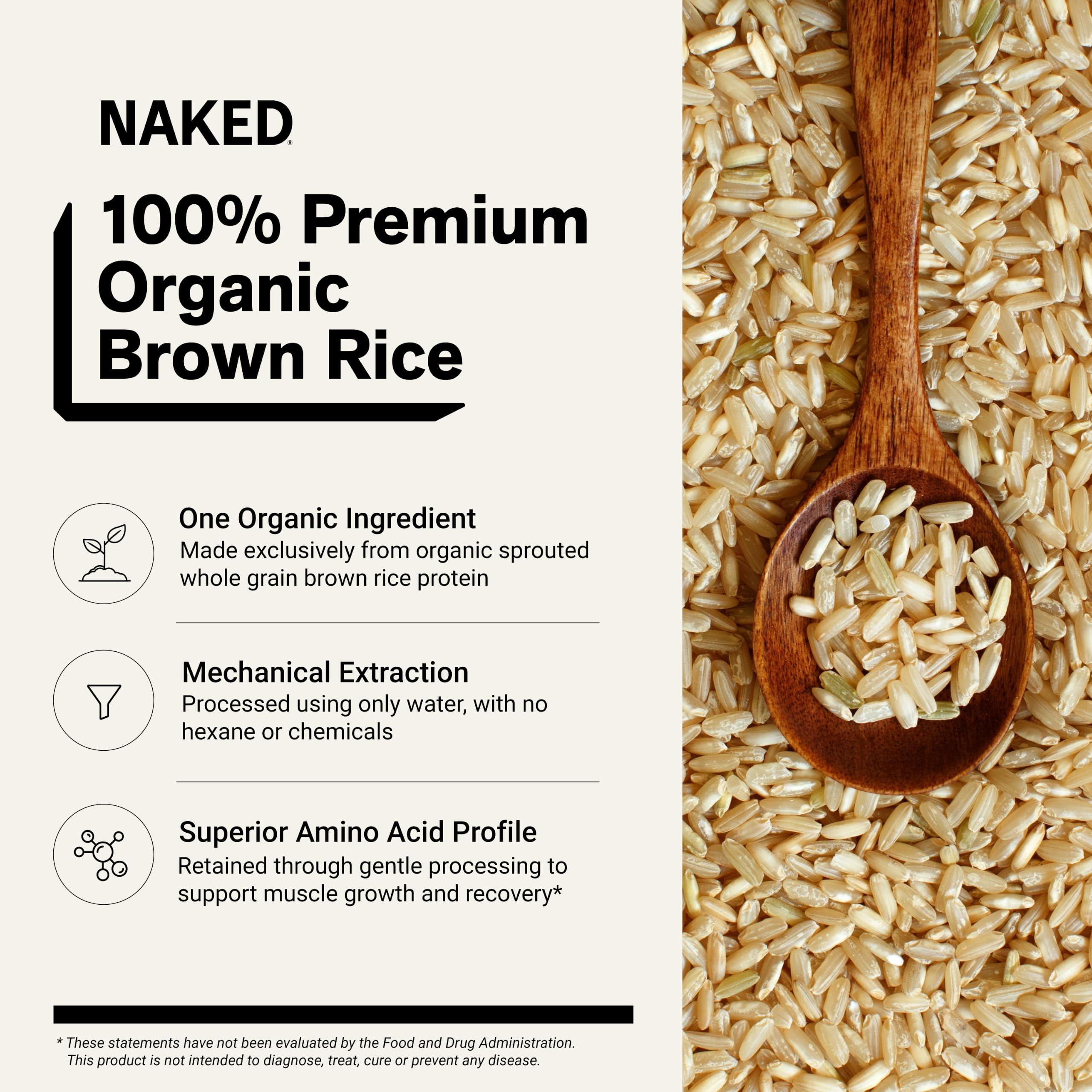 NAKED nutrition Rice - Organic Brown Rice Protein Powder - Vegan Protein Powder - 5Lb Bulk, Gmo Free, Gluten Free & Soy Free. Plant-Based Protein, No Artificial Ingredients - 76 Servings — Amazon image 2