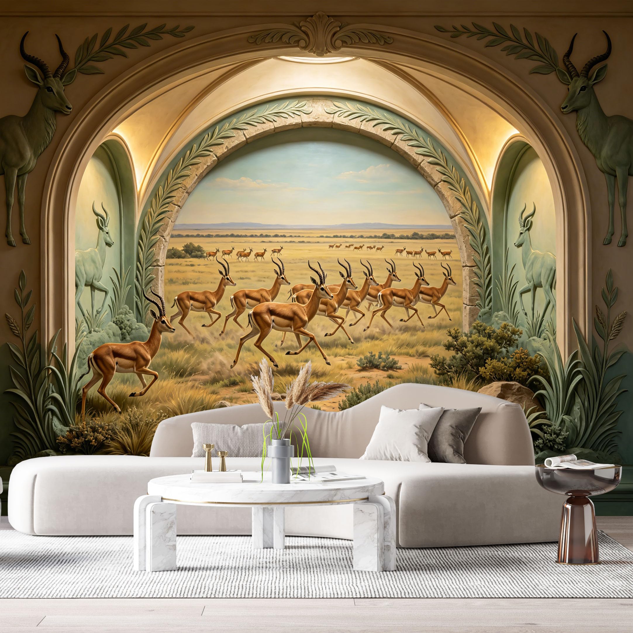 Custom Size Wall Murals Savannah Antelope Herd Landscape 3D Trompe L'Oeil SelfAdhesiveWall Fabric Removable Wallpaper Wall Decor for Living Room Bedroom Bathroom