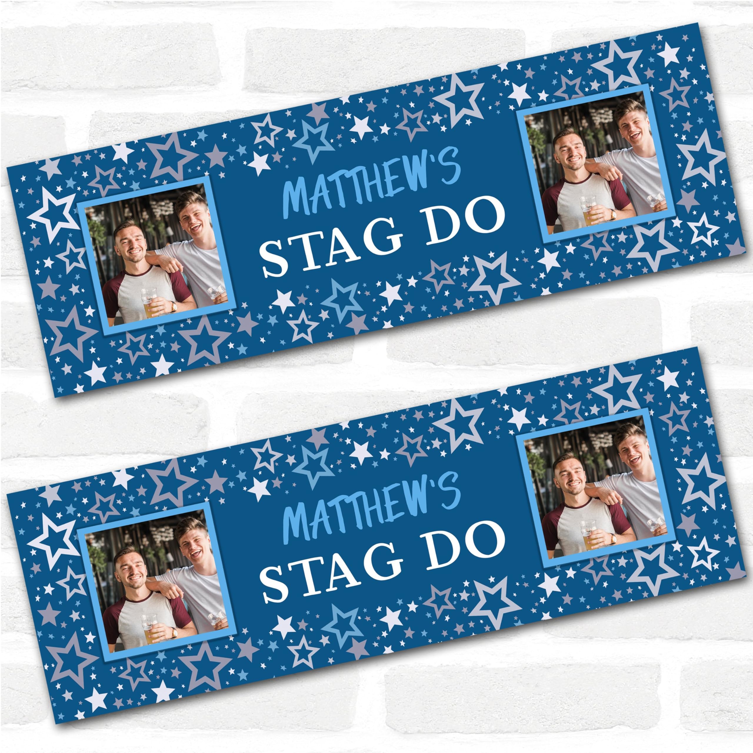 – Personalised Party Banner For Stag Do Photo Blue Stars | Custom Large Party Decoration, Event Banner, Backdrop, Décor, Signage. 3 ft x 1 ft | 4.5 ft x 1.5 ft | 6 ft x 2 ft