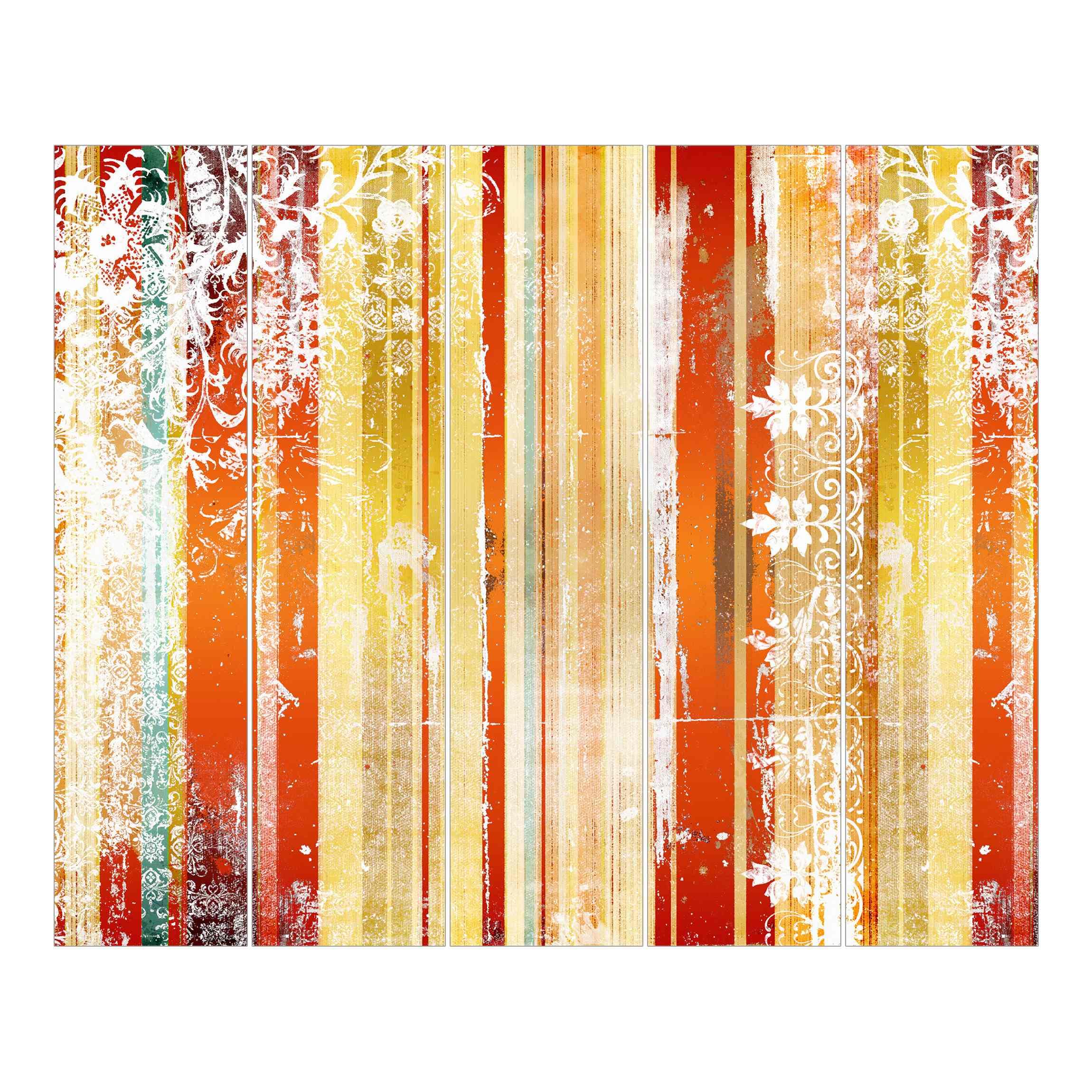 Schiebegardine halbtransparent 60er Paneel Klett Muster Textil lichtdurchlässig - Motiv Modern Flächenvorhang Wohnzimmer Schlafzimmer 1663 (300x250 cm - 5er Set)