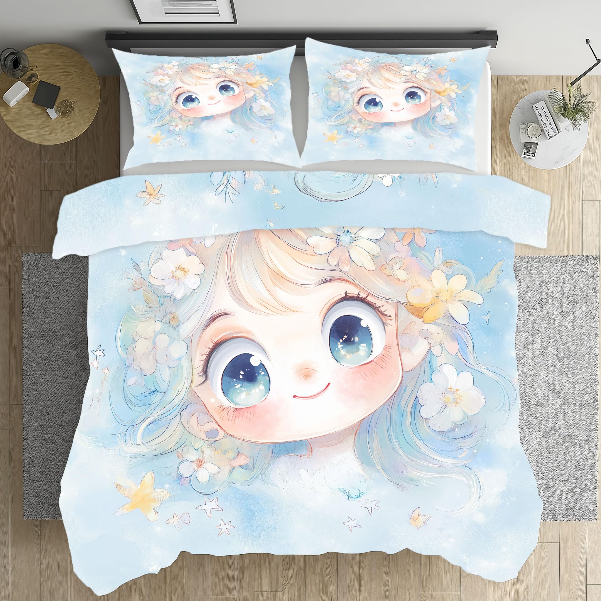 Parure de lit esthétique manga pour chambre d'ado fille avec housse de couette 140x200