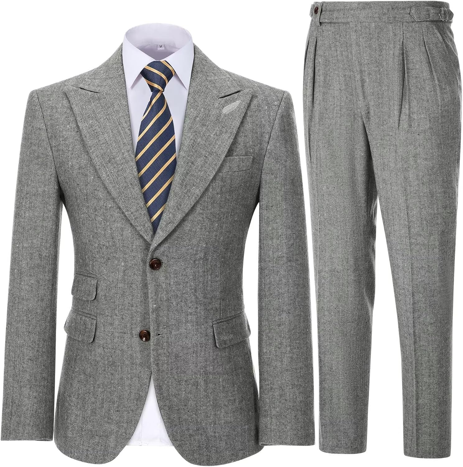 Mens Suits 2 Piece Herringbone Tweed Suit for Men Slim Fit Suit Set Formal Wedding Prom Tuxedos Business Tweed Suit