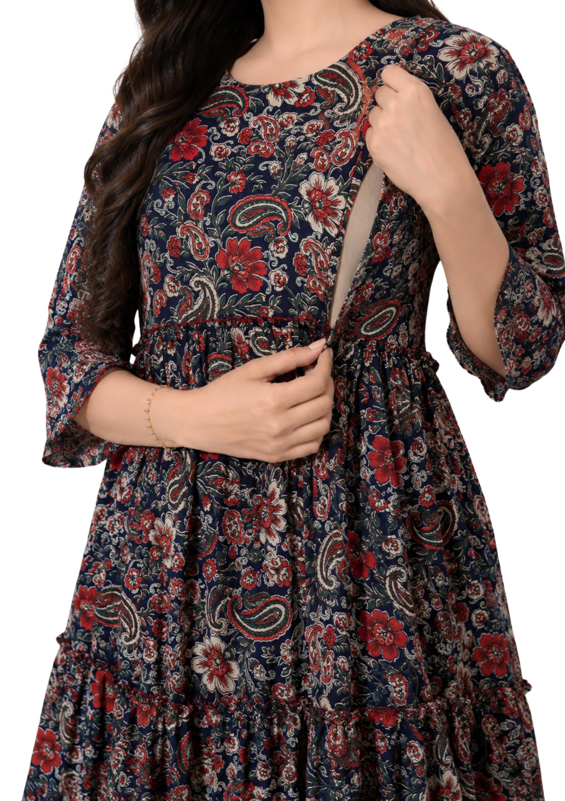 Amazon Brand - Tavasya Women Long Maternity Kurta | Feeding Kurti | Comfort Maxi Dress-image-48