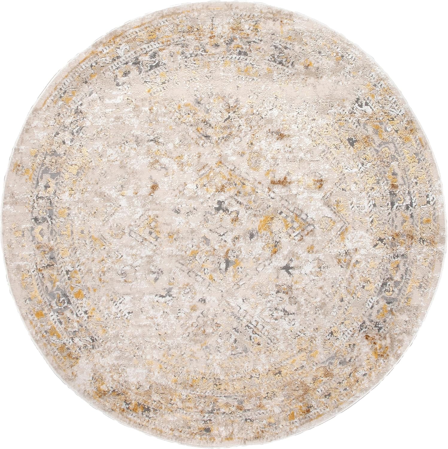 Nuloom Madisson Gold/Ivory, 5' Round, Vintage Medallion, Recycled Materials, Soft and Cozy, High Traffic, Stain Resistant, Easy Clean, Durable Area Rug for Bedroom, Living Room, Dining, Entryway