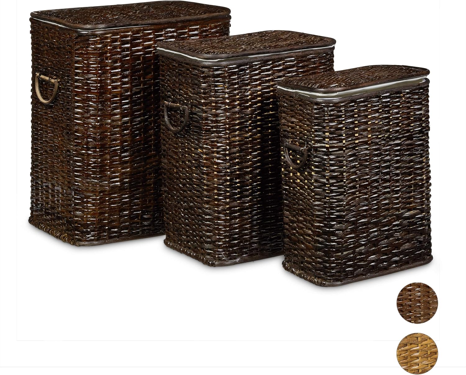 Relaxdays Set of 3 Laundry Basket Rattan Stackable Hampers, 3 Laundry