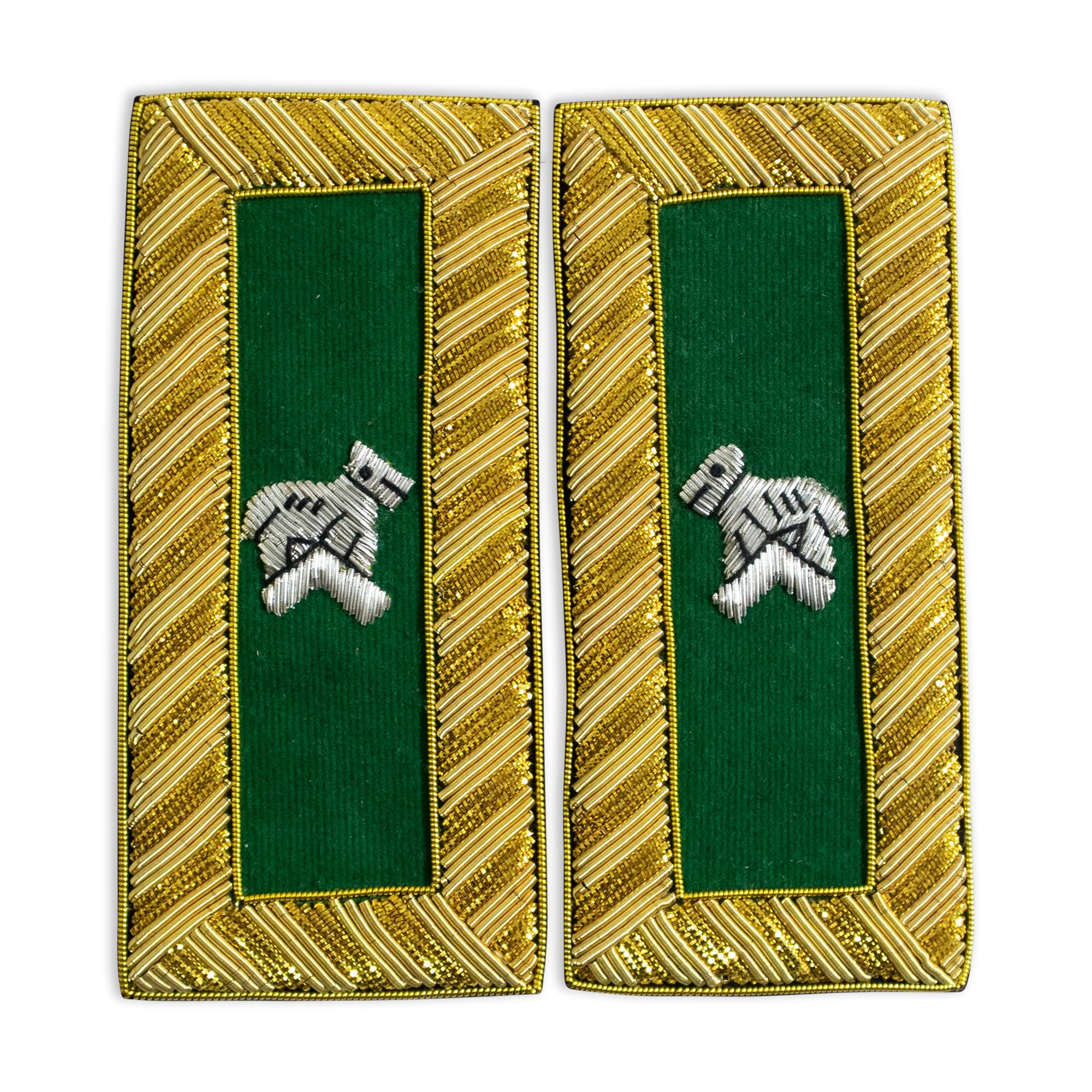Masonic Knight Templar Generalissimo Shoulder Boards Gold Bullion Wire – Hand Embroidered (Green, 4.5” x 2.0”)