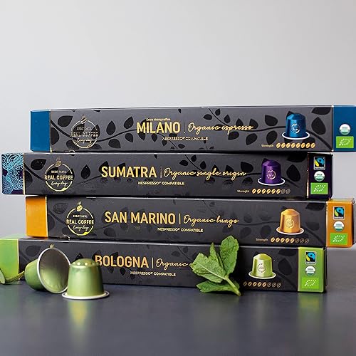 Miniatura 2 de Paquete variado de Espresso orgánico para Nespresso, 100 cápsulas de aluminio orgánico USDA, 3 espressos italianos fuertes + 1 Lungo suave, cápsulas