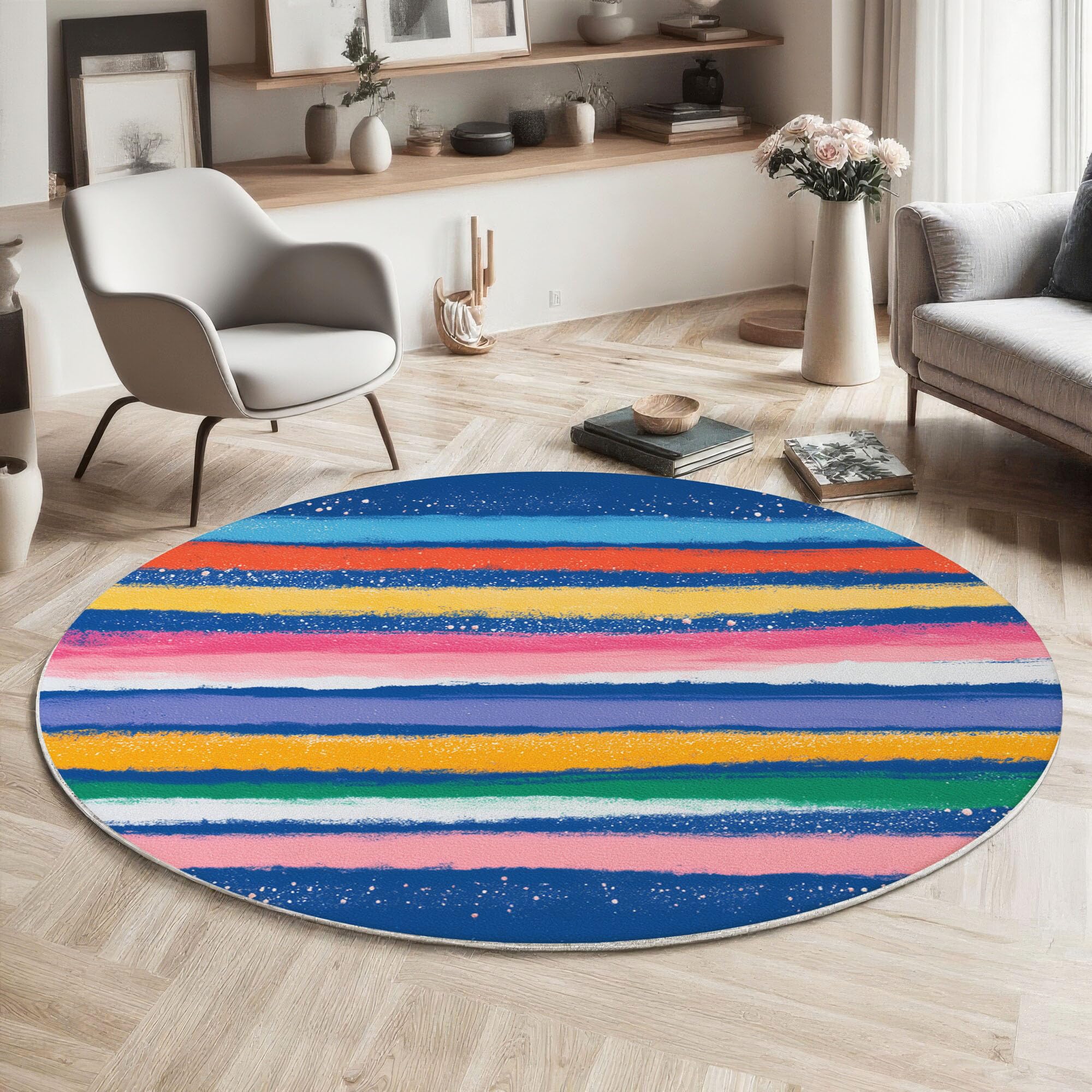 Tapis rond 60cm style dessiné main antidérapant contre les chutes en nurserie