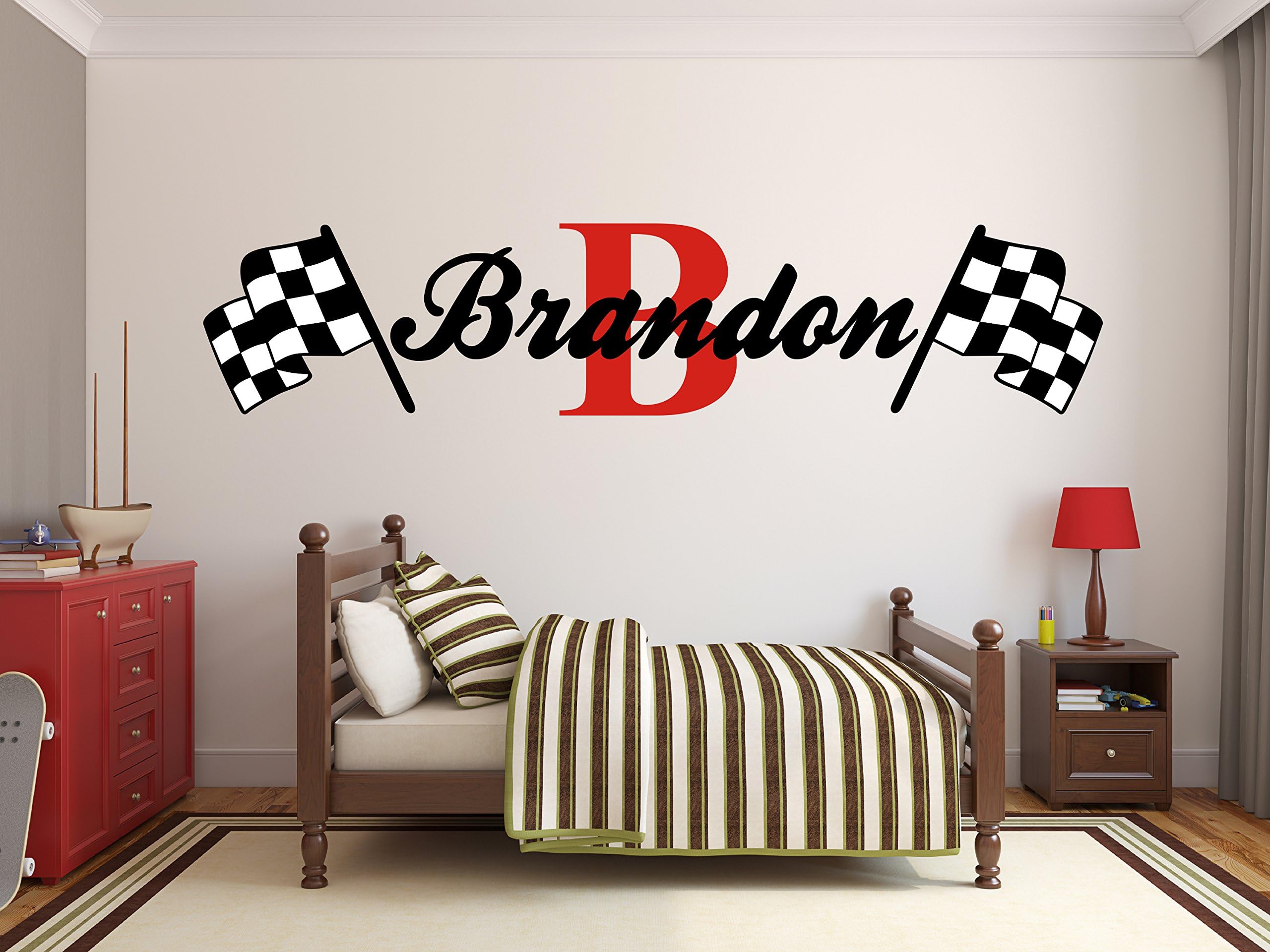 Custom Name Racing Monogram Wall Decal Boys Nursery Room Vinyl Wall Graphics Bedroom Decor (14" Tall)