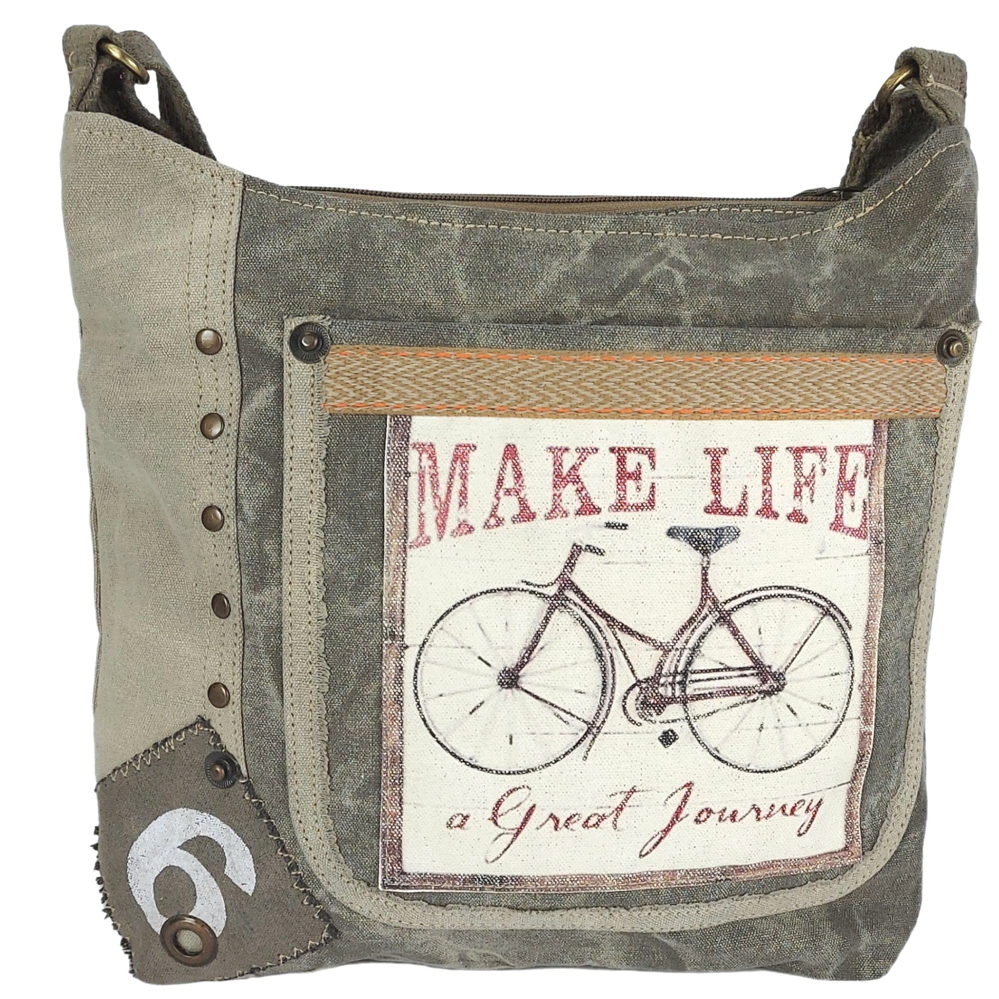 Sunsa Damen Umhängetasche. Fahrradmotiv Vintage Crossbody bag, Kahkigrün