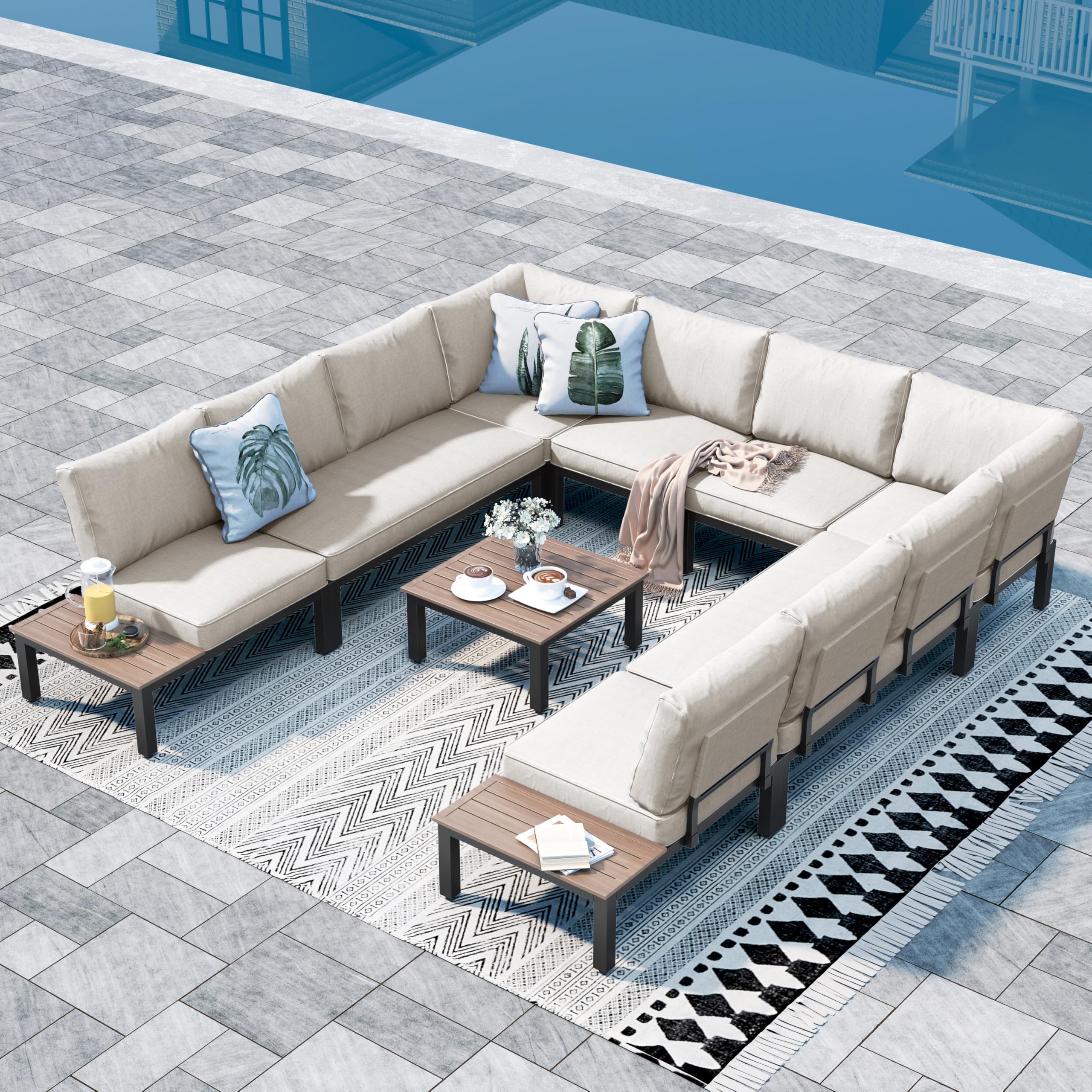 MFSTUDIO Gartenmöbel Set, Lounge Möbel Outdoor, Terassenmöbel mit Couchtisch und Abnehmbarem Kissen, Outdoor Sitzgruppe Set mit Einzelner Stuhl, Doppelstuhl, Beistelltisch, Tisch, frei kombinierbar