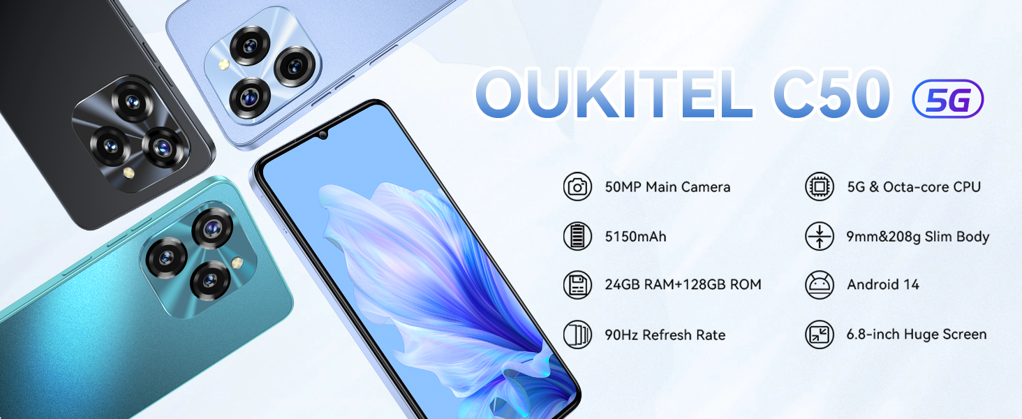 スマートフォン本体 OUKITEL C50 24GB (ram 8+16gb)128gb green SmartPhone Oukitel C50 5G with 5150mAh Battery and 8GB+128GB