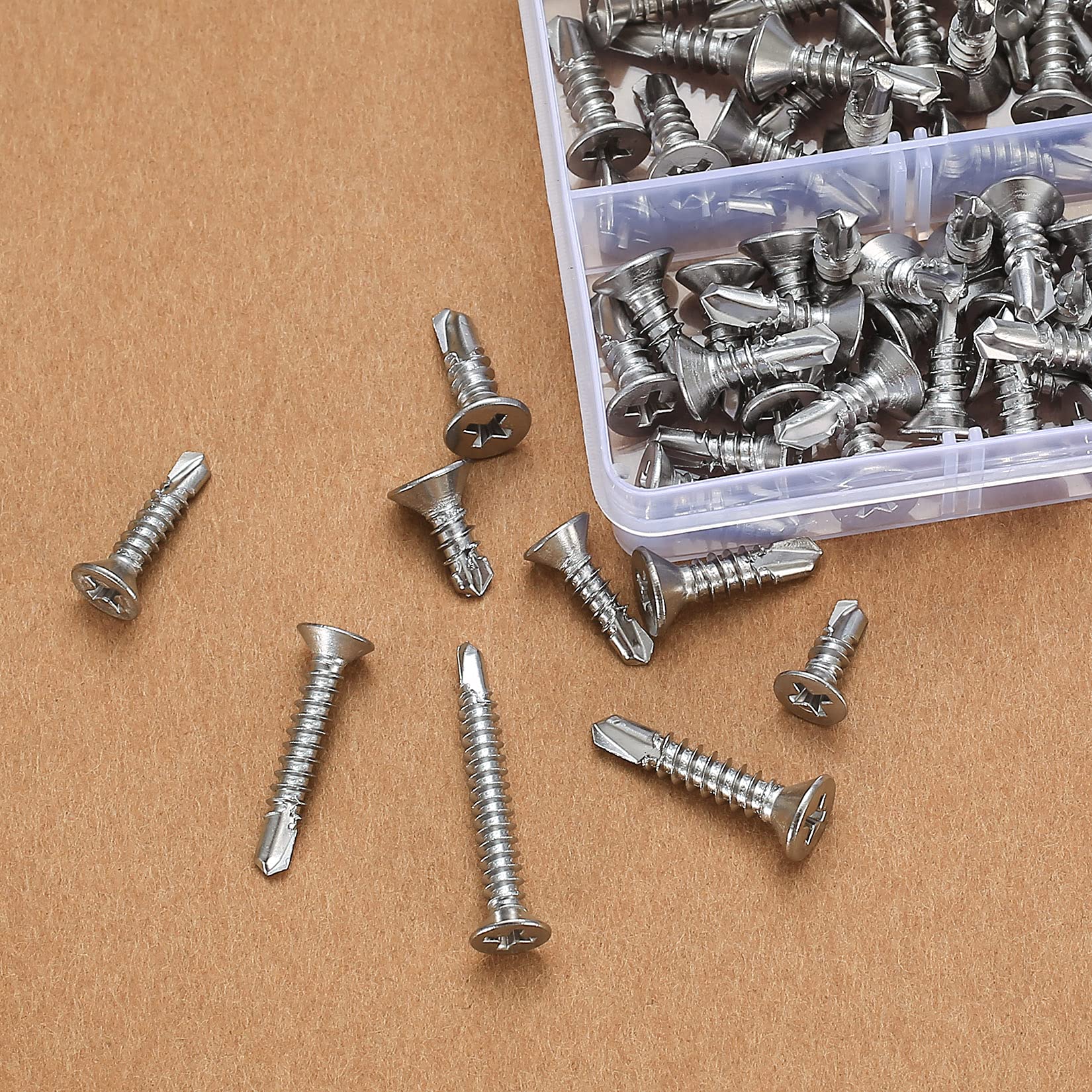 205 Pezzi M4.2 M4.8 Viti Autoperforanti, Viti a Testa Piatta Testa a Croce Acciaio Inox Assortimento, Vite Autofilettanti per Fissaggio Lamiera - 13mm/16mm/19mm/25mm/32mm