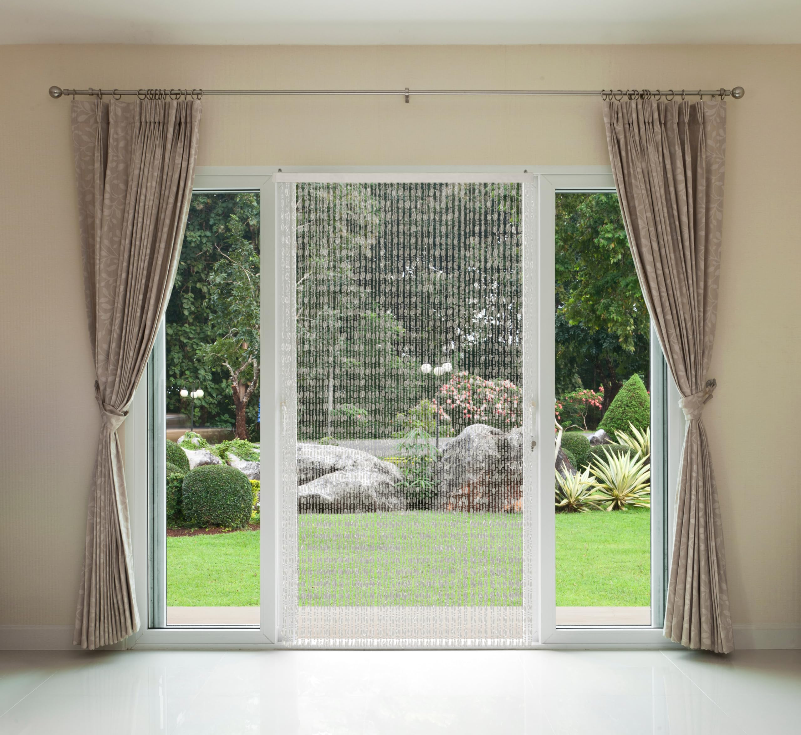 Tenda Antizanzare Per Porte Finestre - Pannello Con Fili A Pallini, Regolabile, Verde
