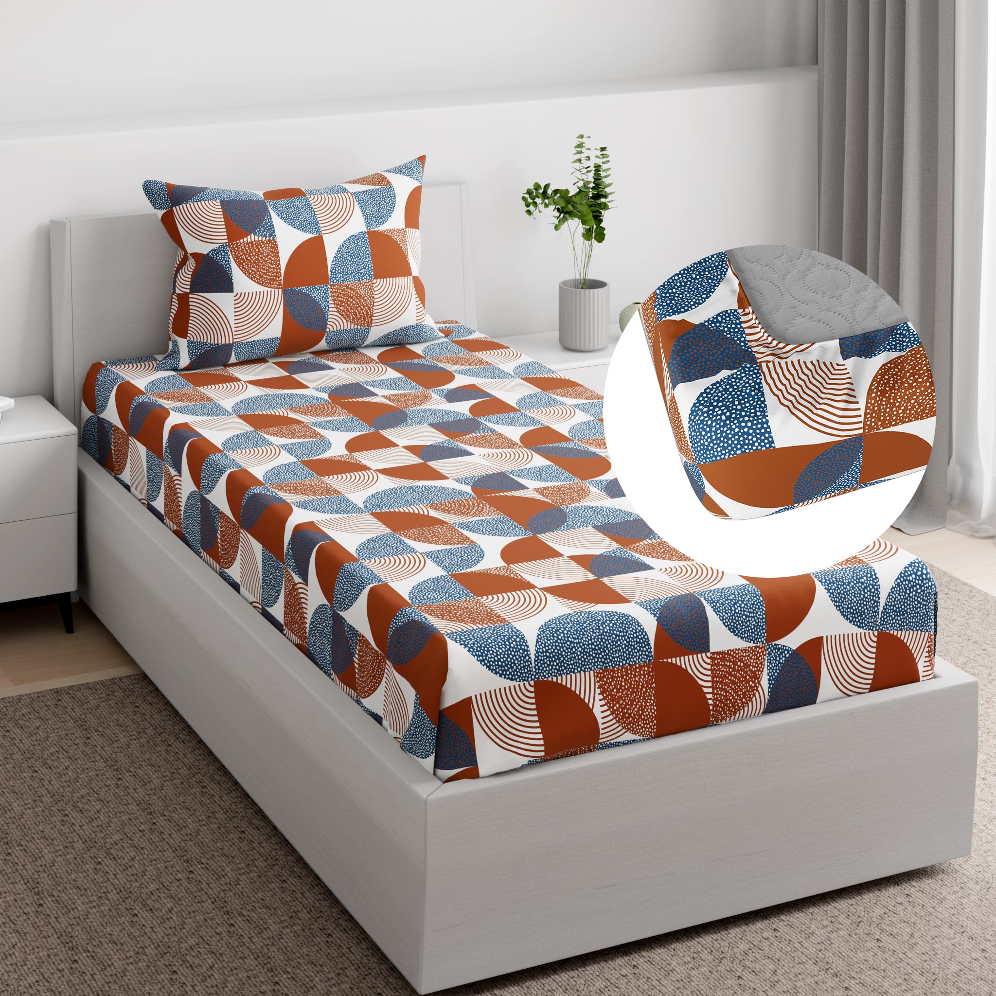 Wakefit Essentials 100% Cotton Super Soft Flat Bedsheet with 1 Pillow Cover | Nina Brown Single Size (90 x 60 inch) | Nina Brown