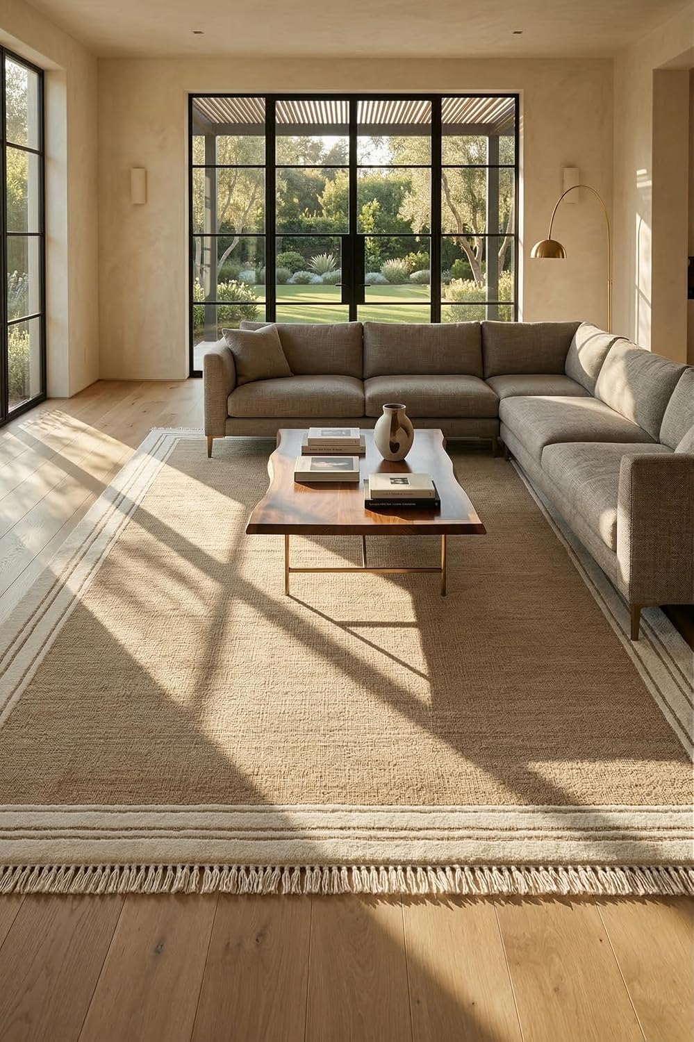 Luxury Hand-Tufted Wool and Viscose Area Rug with Neutral Tones and Tassel Details for Elegant Home Decor - (2.5x9 Ft)